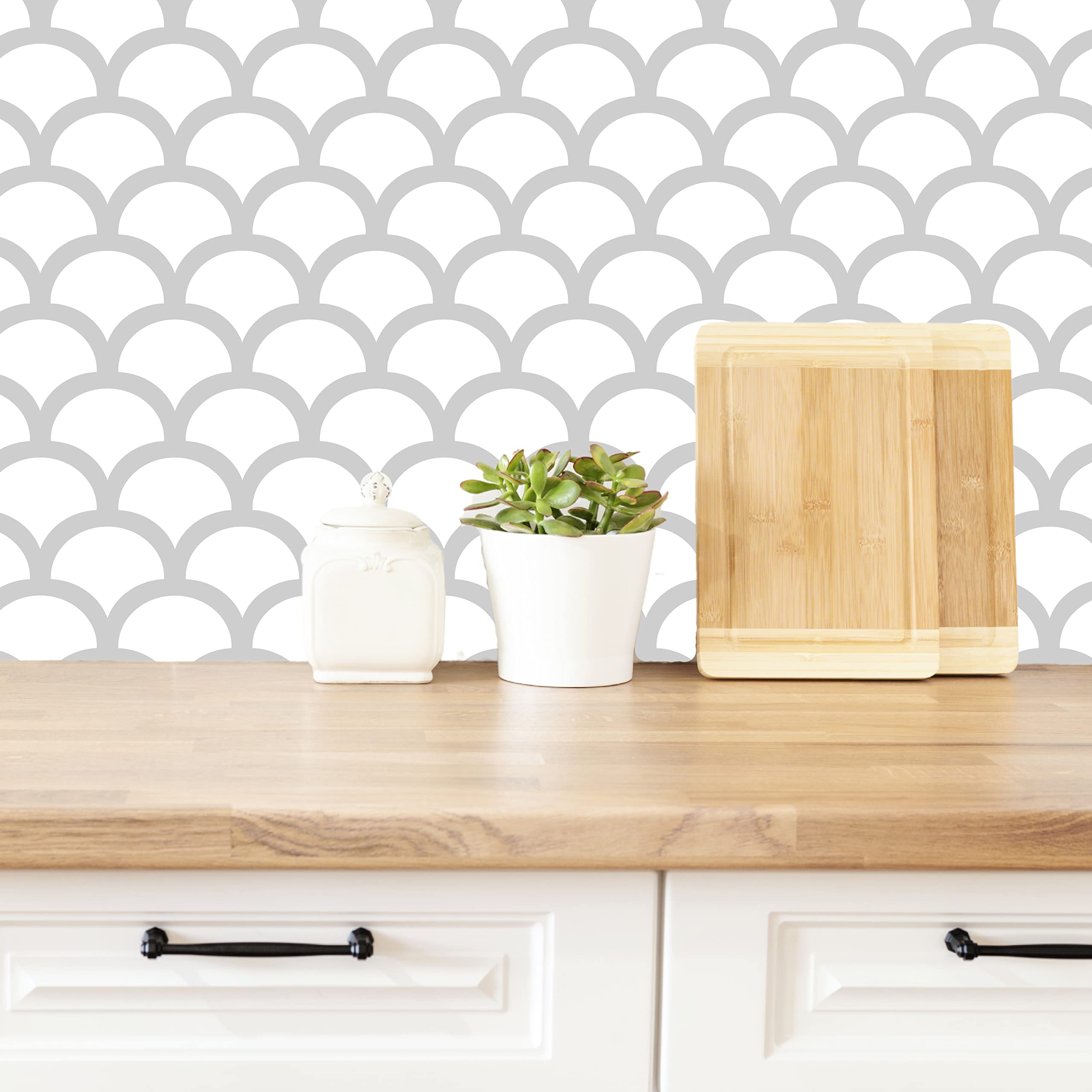 Premium Large Scallop Stencil Set - 2 Pack Mermaid Scale Stencils for Wall, Floor & Furniture Painting - Fish Scale Wall Stencil (13