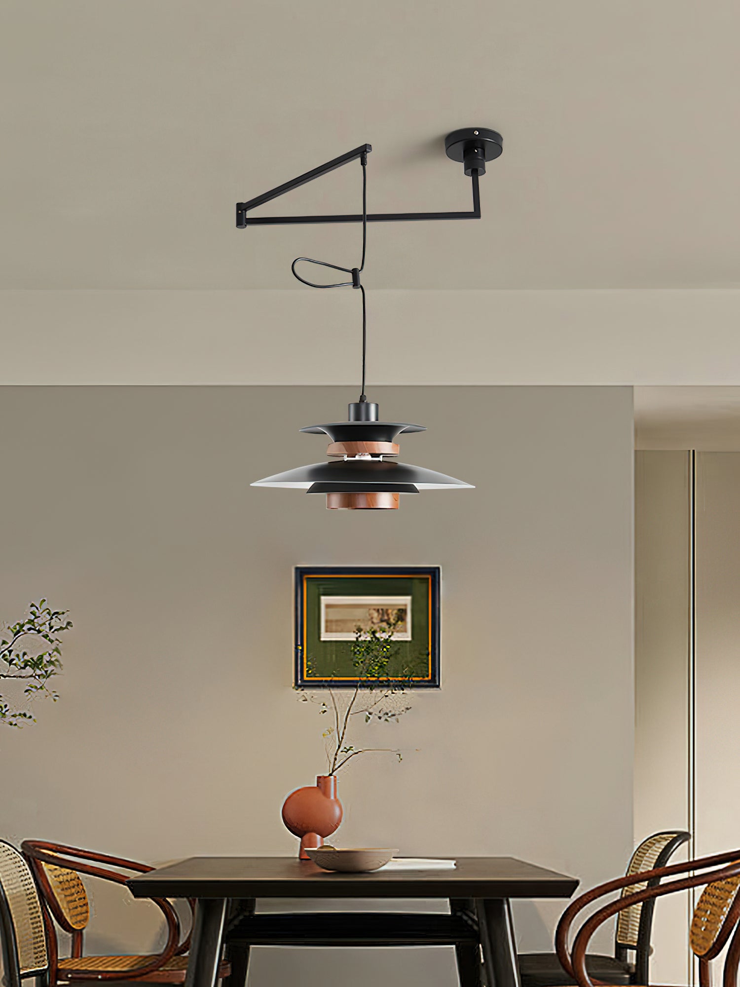 Mercero Modern Swing Arm Pendant Lamp - Adjustable Hanging Light Fixture for Kitchen Island, Dining Room, Bedroom & Office | Industrial Vintage Style Ceiling Light with E26 Socket