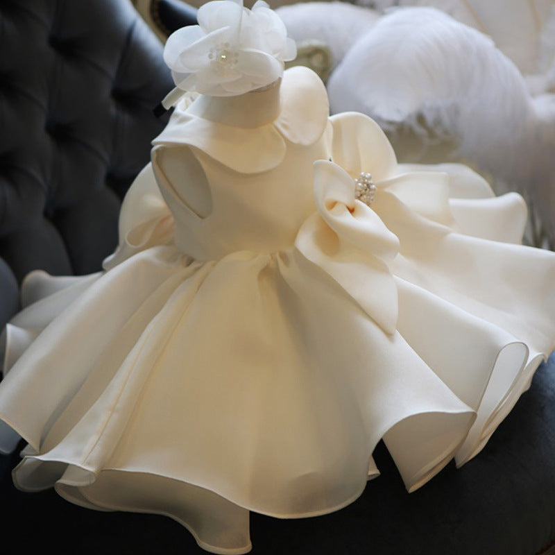 White Round Neck Sleeveless Fluffy Princess Dress for Baby Girls & Toddlers - Perfect for Birthday Parties, Photo Shoots & Special Occasions