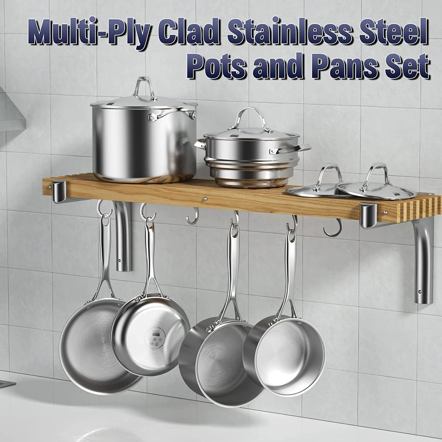 Premium 10-Piece Stainless Steel Cookware Set - Multi-Ply Clad Pots & Pans with Fry Pan | Dishwasher & Oven Safe up to 500°F | Ideal for Professional Chefs & Home Cooking | Perfect for Searing, Boiling & Sauteing