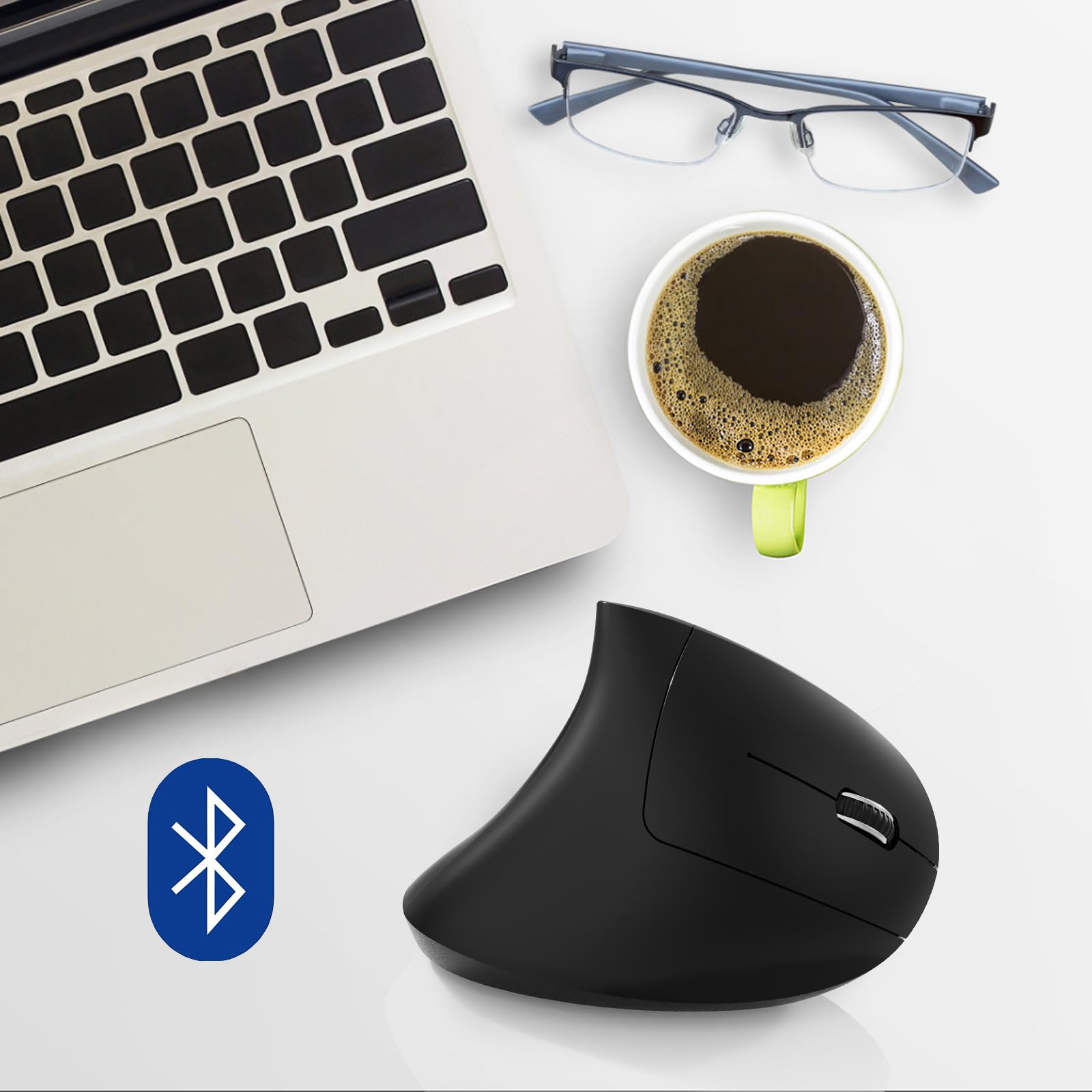 Ergonomic Wireless Mouse - USB 2.4G & Bluetooth Vertical Mouse for Laptop, PC, MacBook, iPad (Black) | Comfortable Computer Mouse for Office Work, Gaming & Long Hours Use
