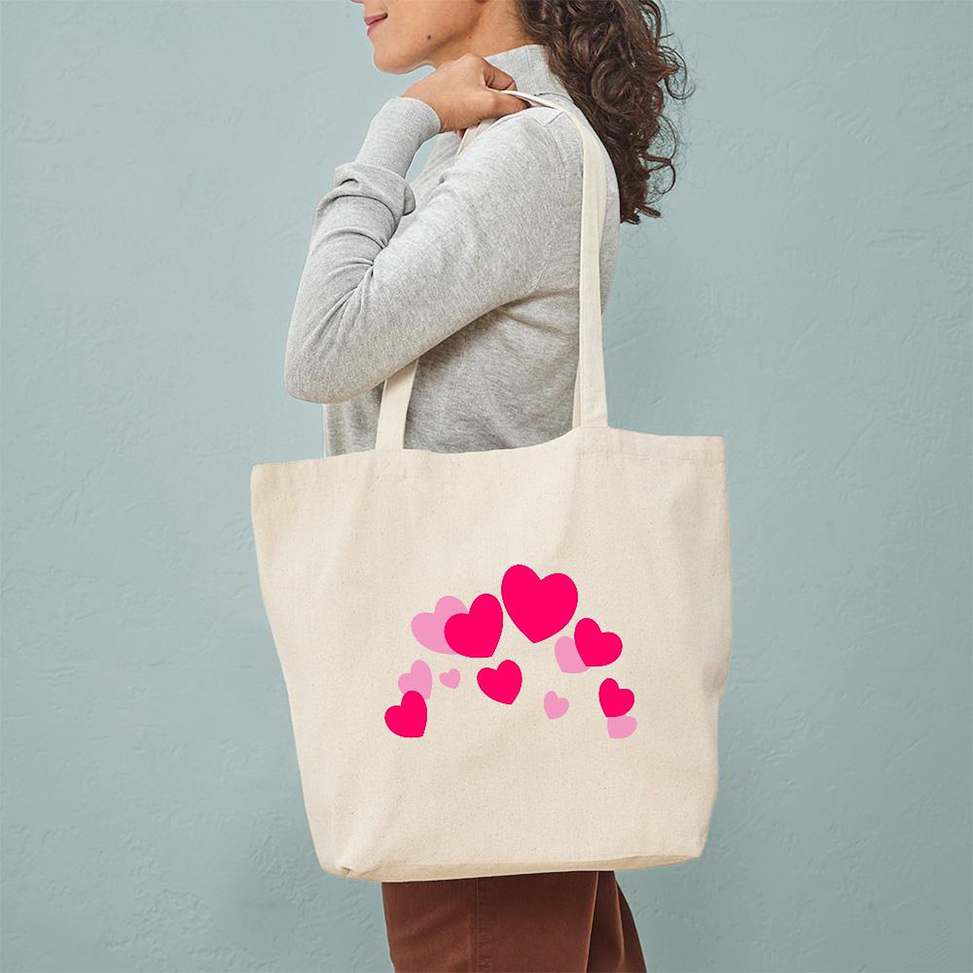 Valentine's Day Hearts Tote Bag - Natural Canvas Reusable Shopping Tote for Groceries, Beach, Work & Gifts | Eco-Friendly Cotton Carryall Bag for Women & Men