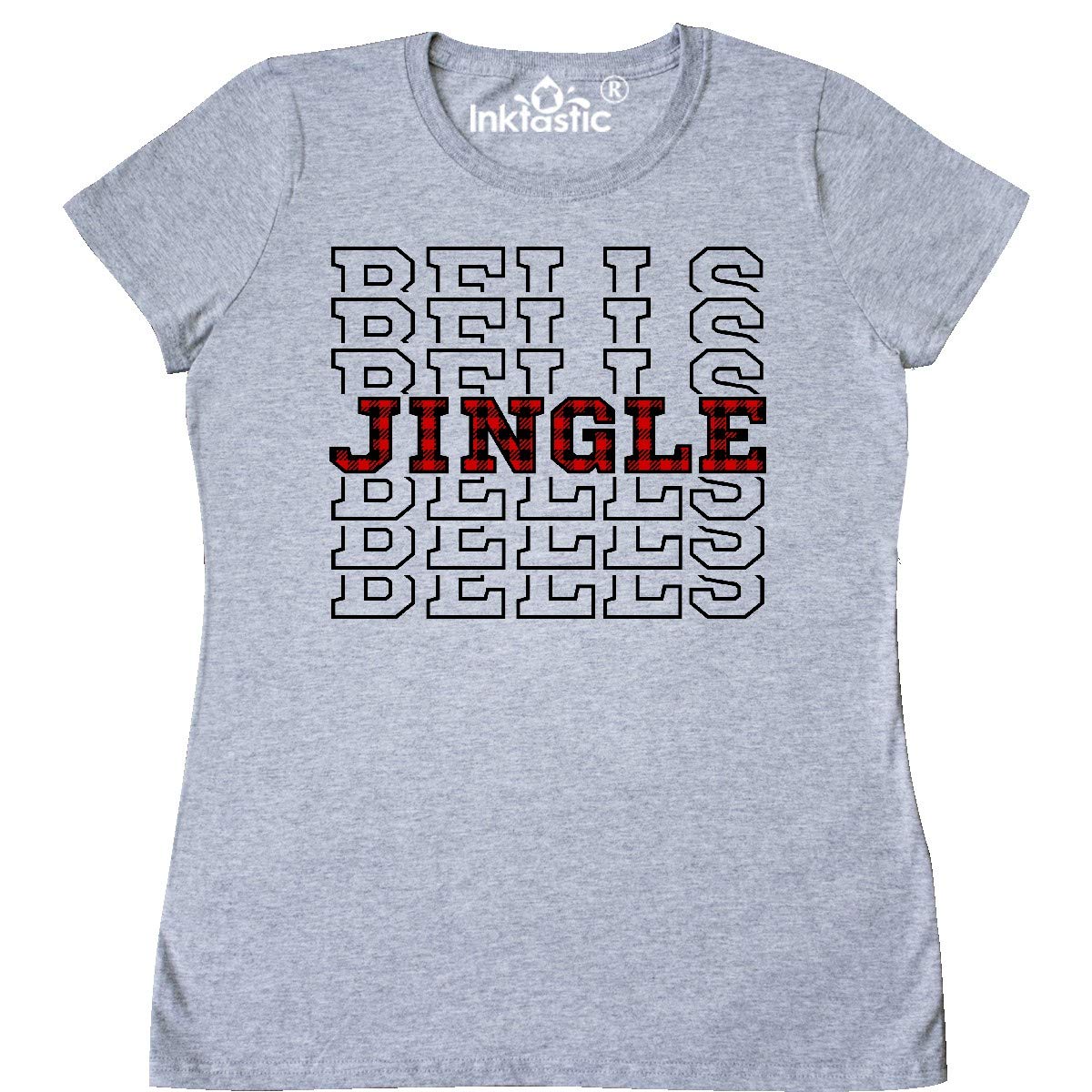 Inktastic Athletic Plaid Jingle Bells Women's T-Shirt - Christmas Holiday Casual Tee for Women, Festive Gift Idea for Parties & Family Gatherings