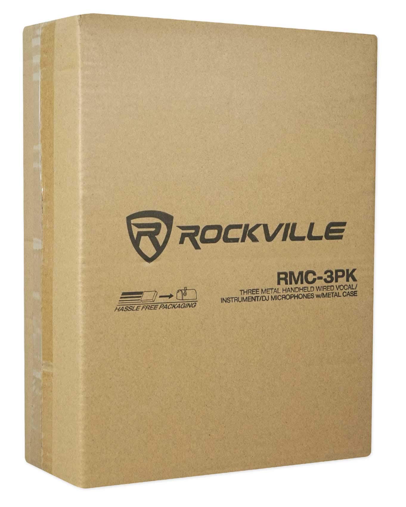 Rockville 3-Pack Professional Metal Dynamic Microphones with Carrying Case & Boom Stands - Perfect for Live Performances, Studio Recording & Podcasting