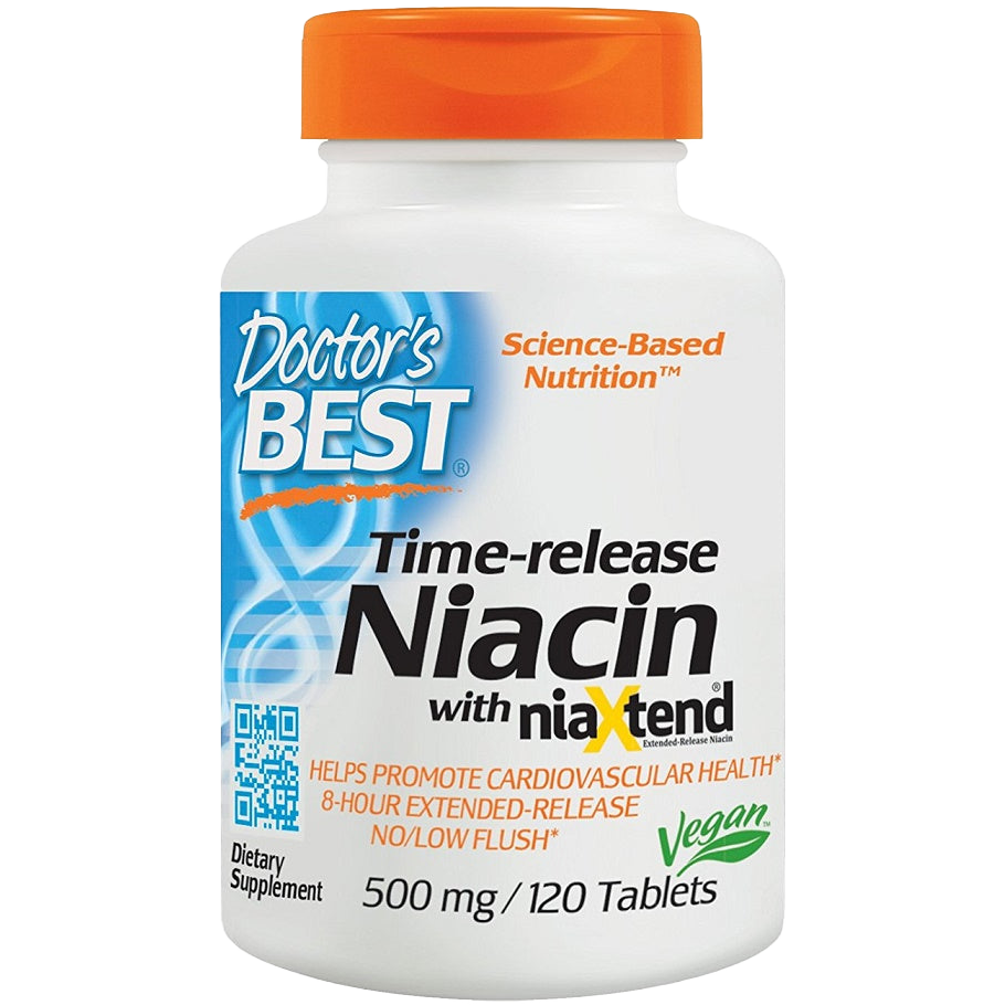 Doctor's Best Time Release Niacin 500mg with NiaXtend – 120 Tablets for Heart Health & Cholesterol Support – Supports Cardiovascular Wellness & Energy Metabolism