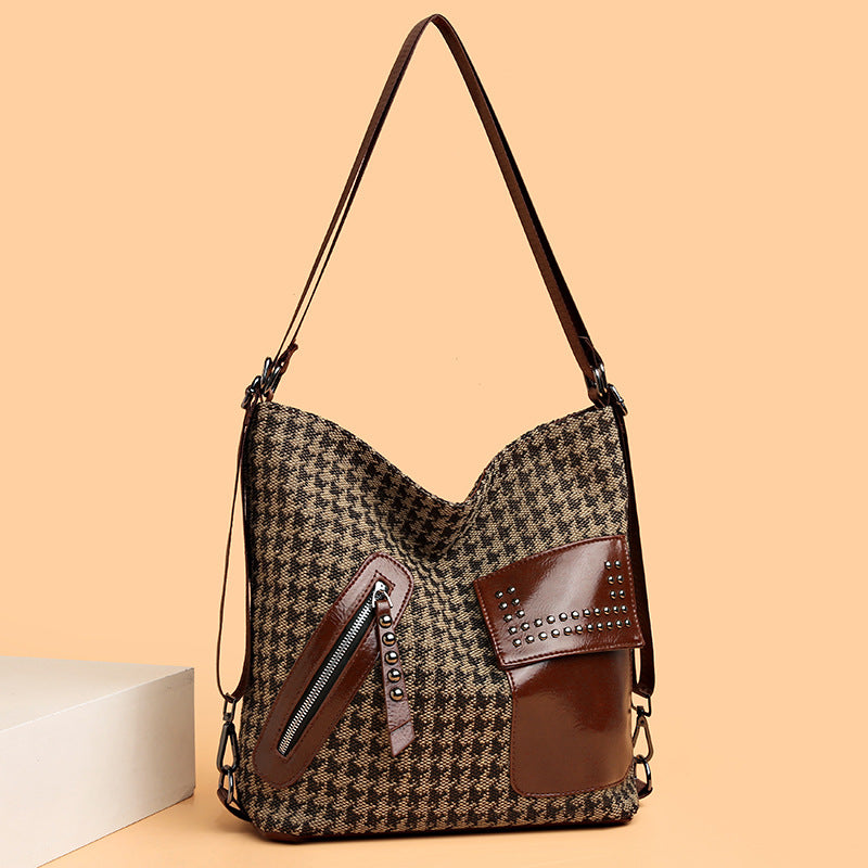 Stylish Houndstooth Backpack for Women - Fashionable Leopard Print Shoulder Bag with Rivet Design | Perfect for Work, Travel & Daily Use