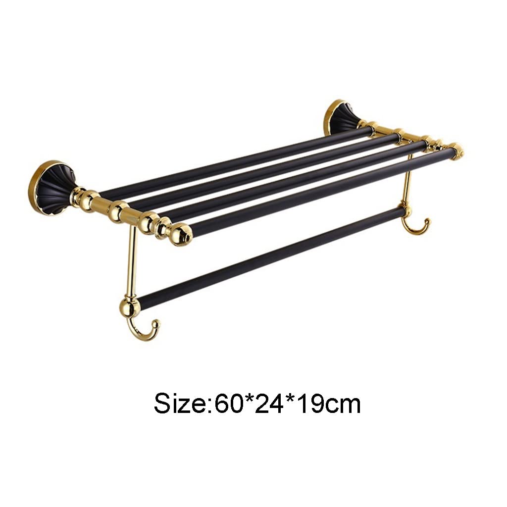 Luxury Black and Gold Lightweight European Copper Bathroom Towel Rack - Elegant Wall-Mounted Shelf for Bathroom Accessories (Size: Towel Rack) | Perfect for Modern Bathrooms, Spas, and Hotel Decor