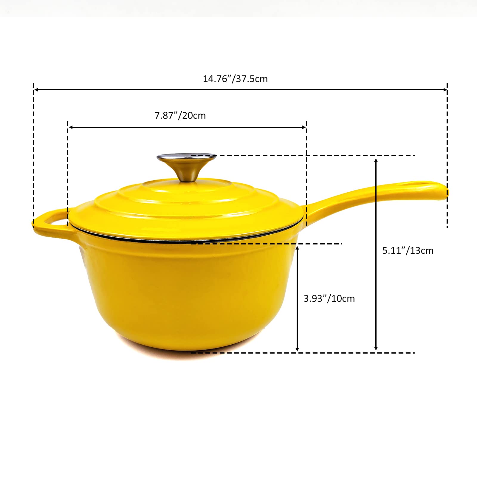 HAWOK 2.65-Quart Enameled Cast Iron Saucepan with Lid - Yellow Dutch Oven for Cooking, Baking & Serving - Perfect for Soups, Stews, Pasta & Casseroles