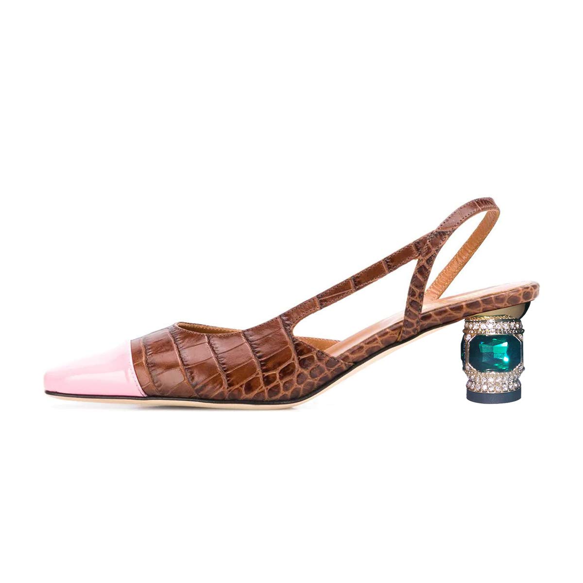 FSJ Women's Comfortable Square Cap Toe Slingback Pumps - Low Thick Heel Dress Shoes for Office & Work (US Sizes 4-15) | Perfect for Business Attire, Weddings & Formal Occasions