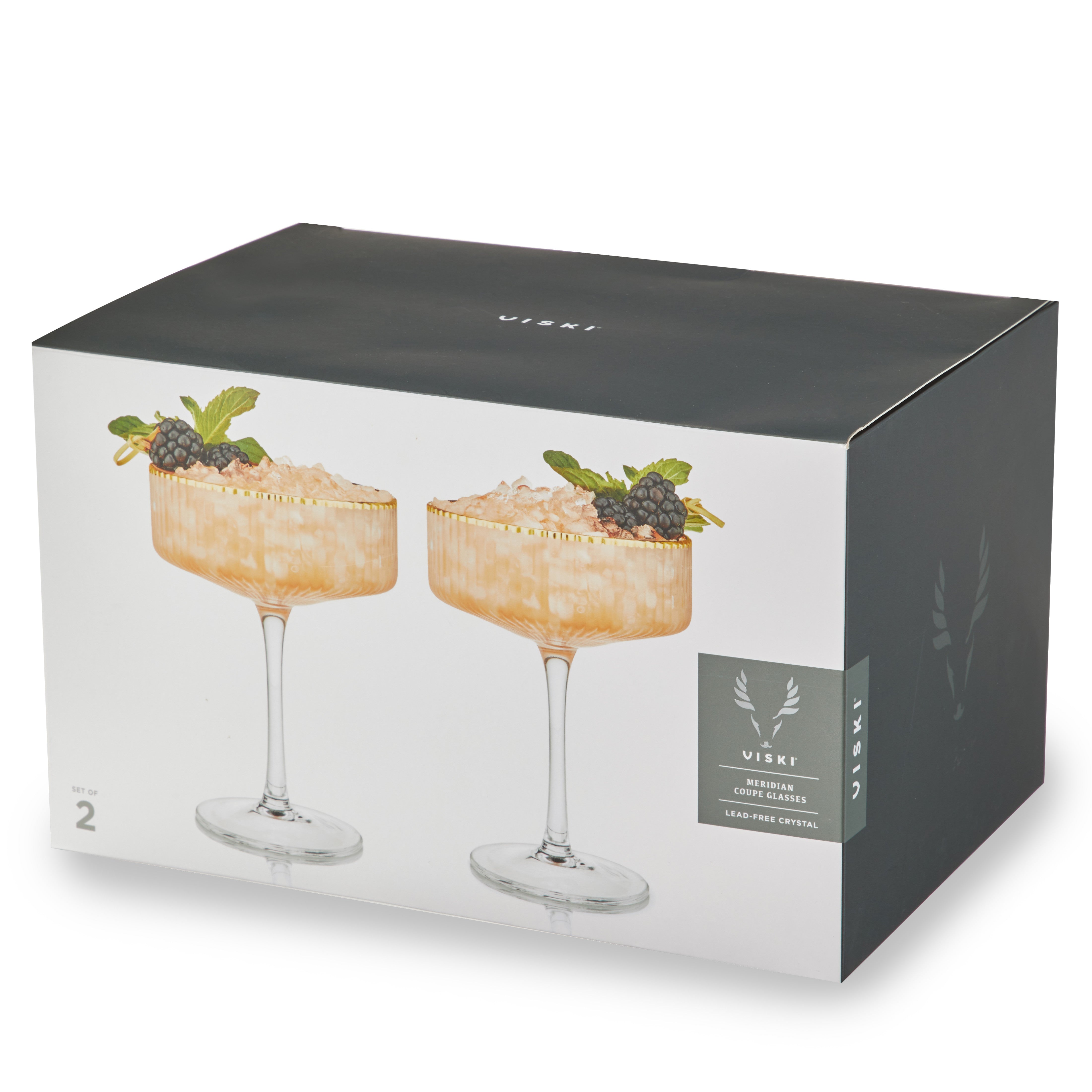 Premium Meridian Crystal Coupe Glasses Set of 2 - Elegant Stemware for Champagne, Cocktails & Wine - Perfect for Weddings, Anniversaries & Dinner Parties