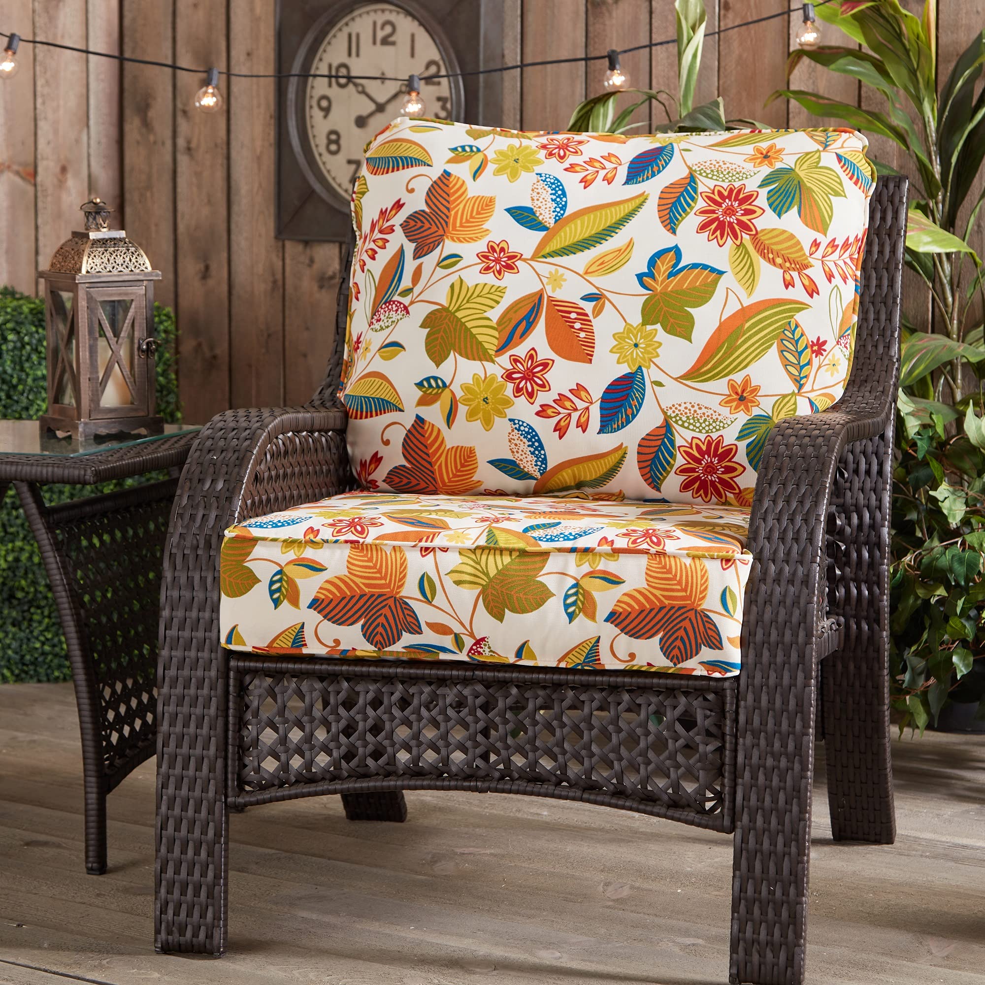 South Pine Porch Outdoor 2-Piece Deep Seat Cushion Set - Esprit Floral Pattern Water-Resistant Patio Furniture Cushions for Garden, Deck, and Porch Relaxation
