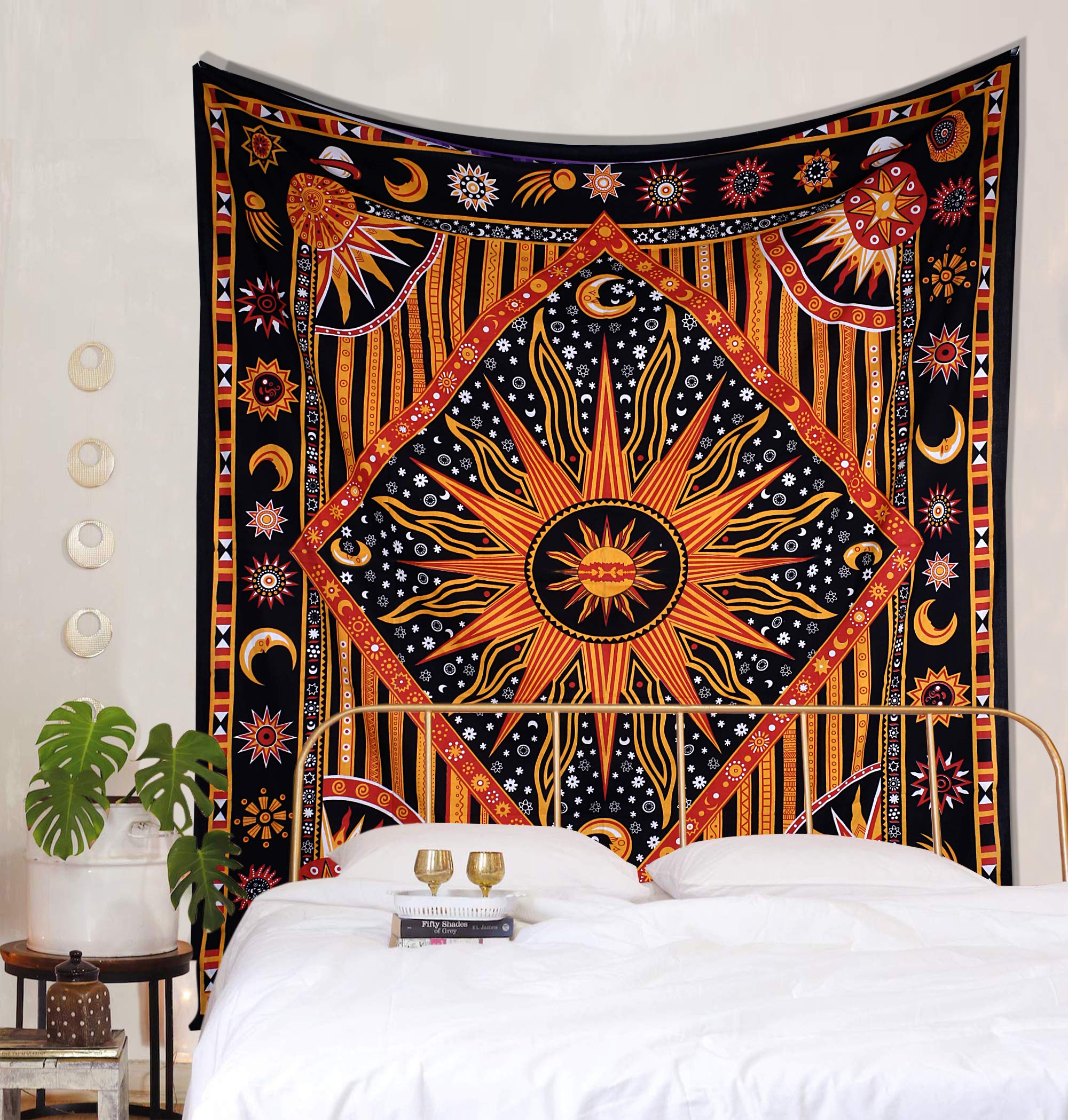 Celestial Tie Dye Tapestry - Moon Star Boho Wall Hanging for Bedroom & Dorm Decor