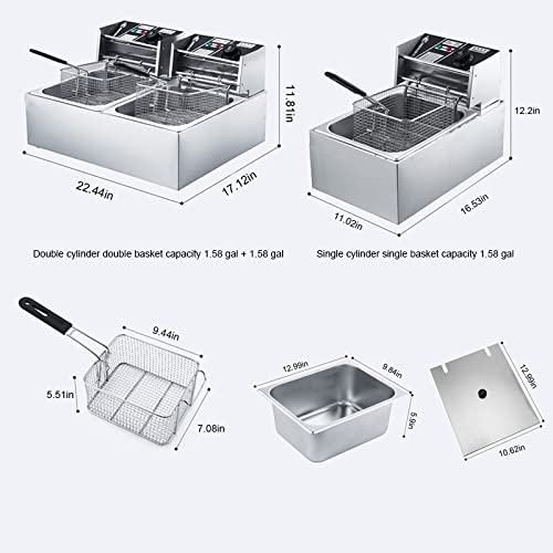 Commercial Electric Deep Fryer - Stainless Steel Kitchen Fryer Machine with Basket & Lid for Turkey, French Fries, Donuts (2 Tanks) - Perfect for Restaurants, Food Trucks & Home Cooking