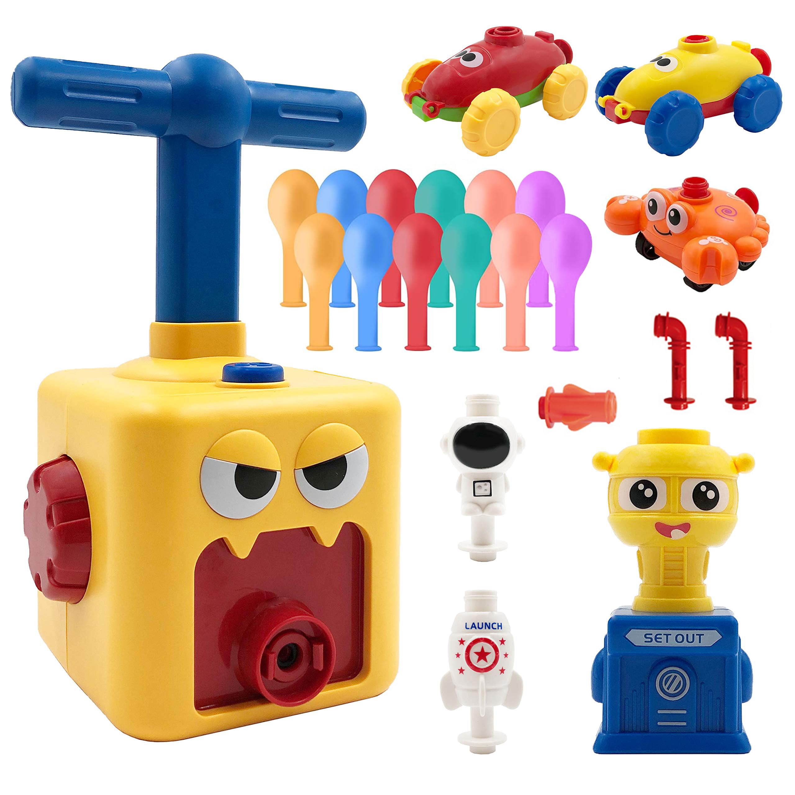 Balloon Car Toy Pump Set for Kids - Fun Balloon Power Launcher STEM Toy | Yellow Balloon Launcher Vehicle | Great Birthday & Holiday Gift for Boys & Girls | Outdoor Play & Science Learning Activity