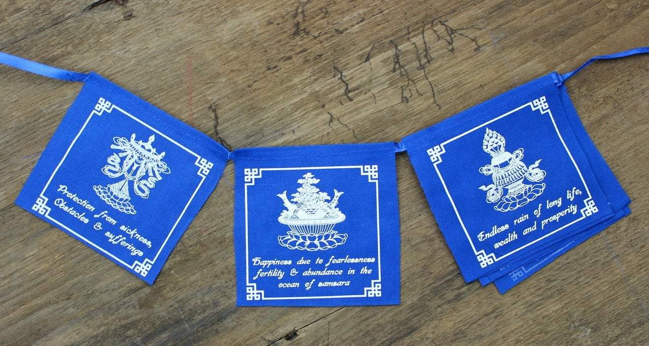 8 Auspicious Indoor Prayer Flags - Buddhist Decor for Home Meditation & Spiritual Harmony | Perfect for Yoga Rooms, Zen Spaces & Mindful Living