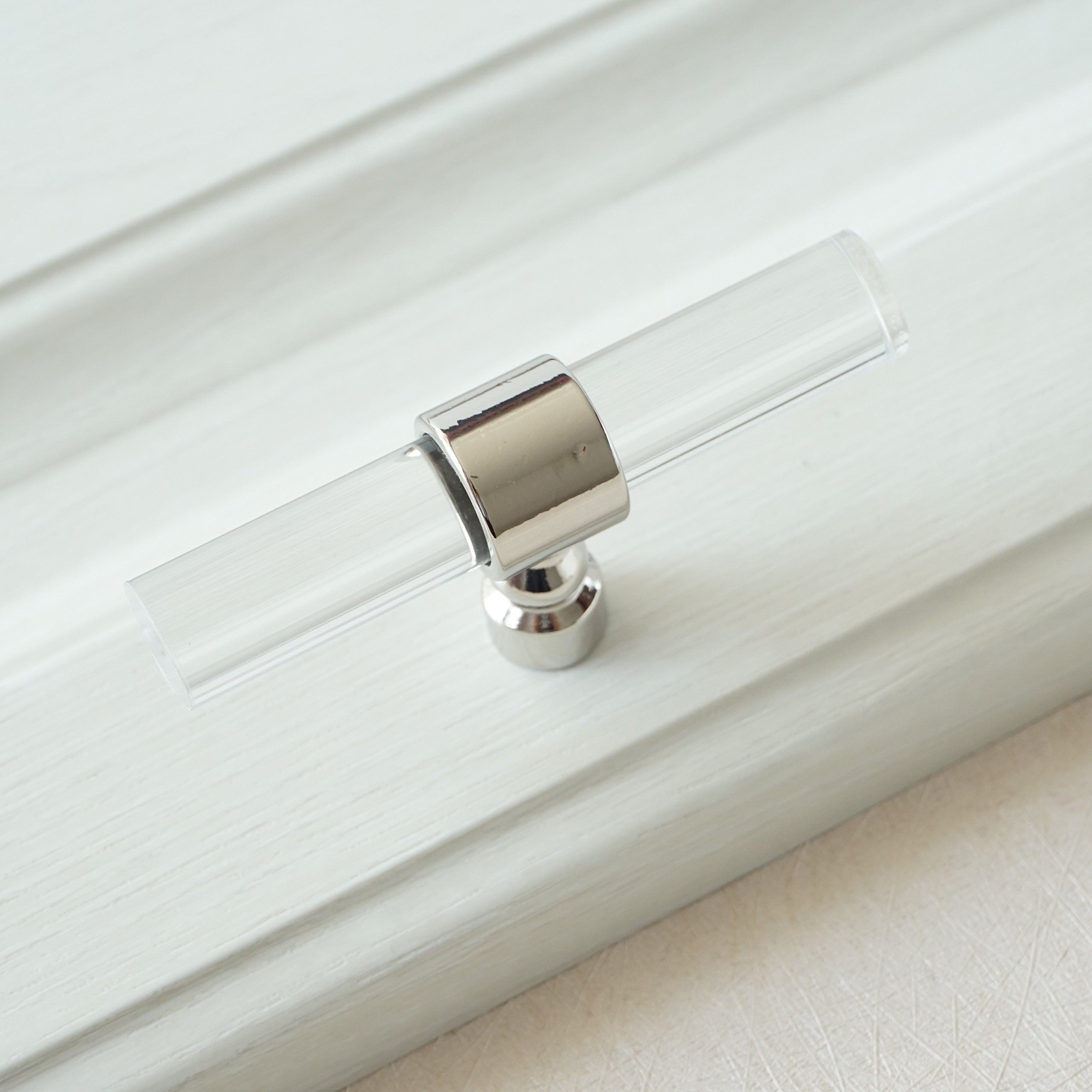 LBFEEL Acrylic Silver Clear Knob Drawer Pulls - Elegant Lucite T Knob Dresser Handles for Kitchen Cabinets & Furniture - Perfect for Home, Office, and DIY Projects