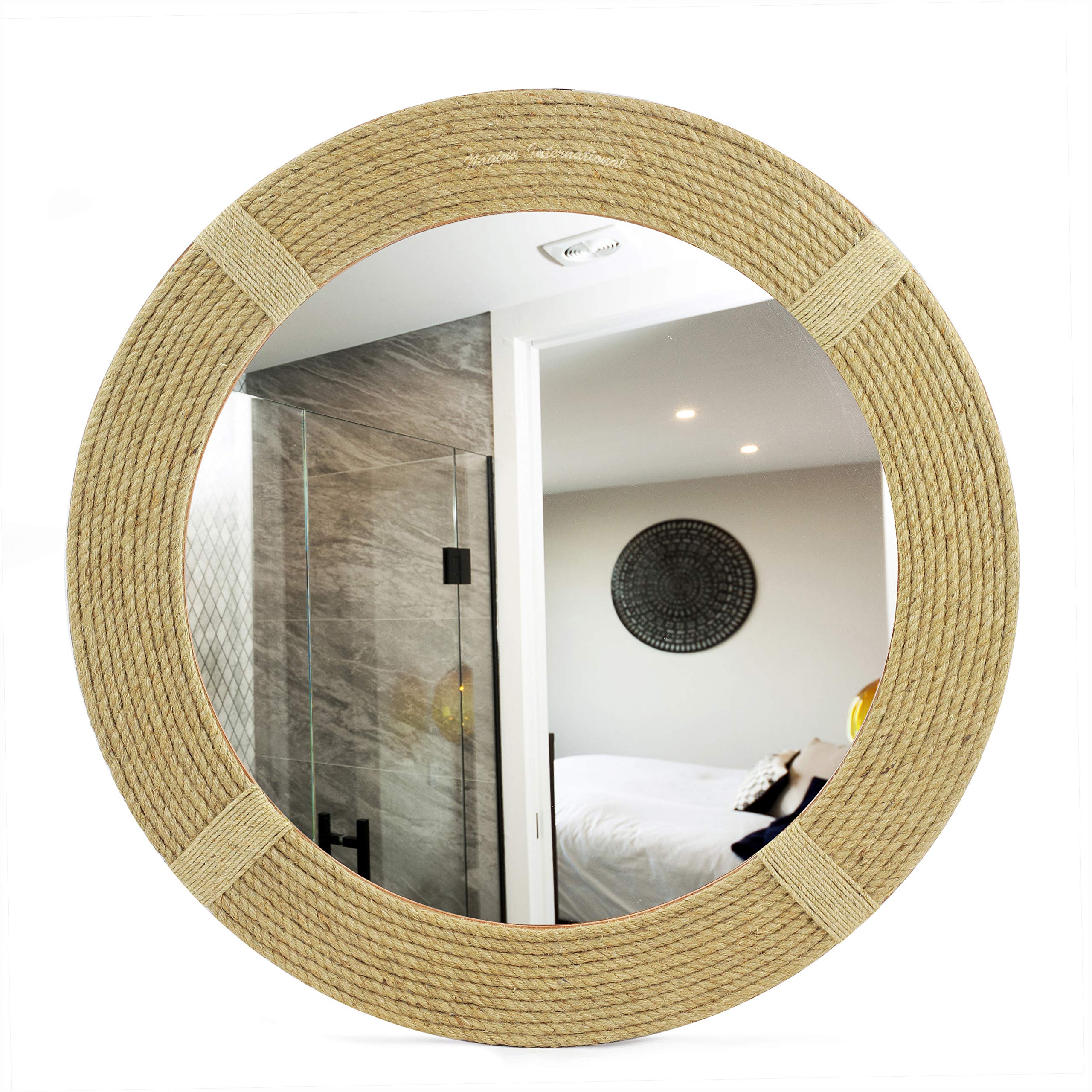 Nagina International 16 Inch Round Decorative Mirror with Twisted Rope Accent - Nautical Sailor Themed Wall Mirror for Bathroom, Living Room, Bedroom & Coastal Home Decor