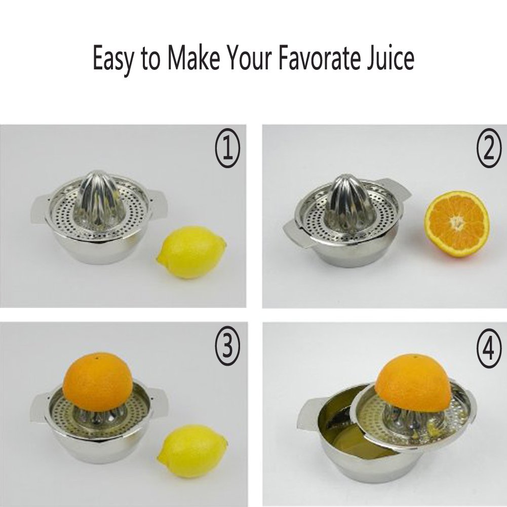 Stainless Steel Manual Juicer for Lemon Lime Orange - Heavy Duty Fruit Squeezer with Bowl & Strainer - Perfect for Fresh Juice, Cocktails, and Healthy Drinks at Home