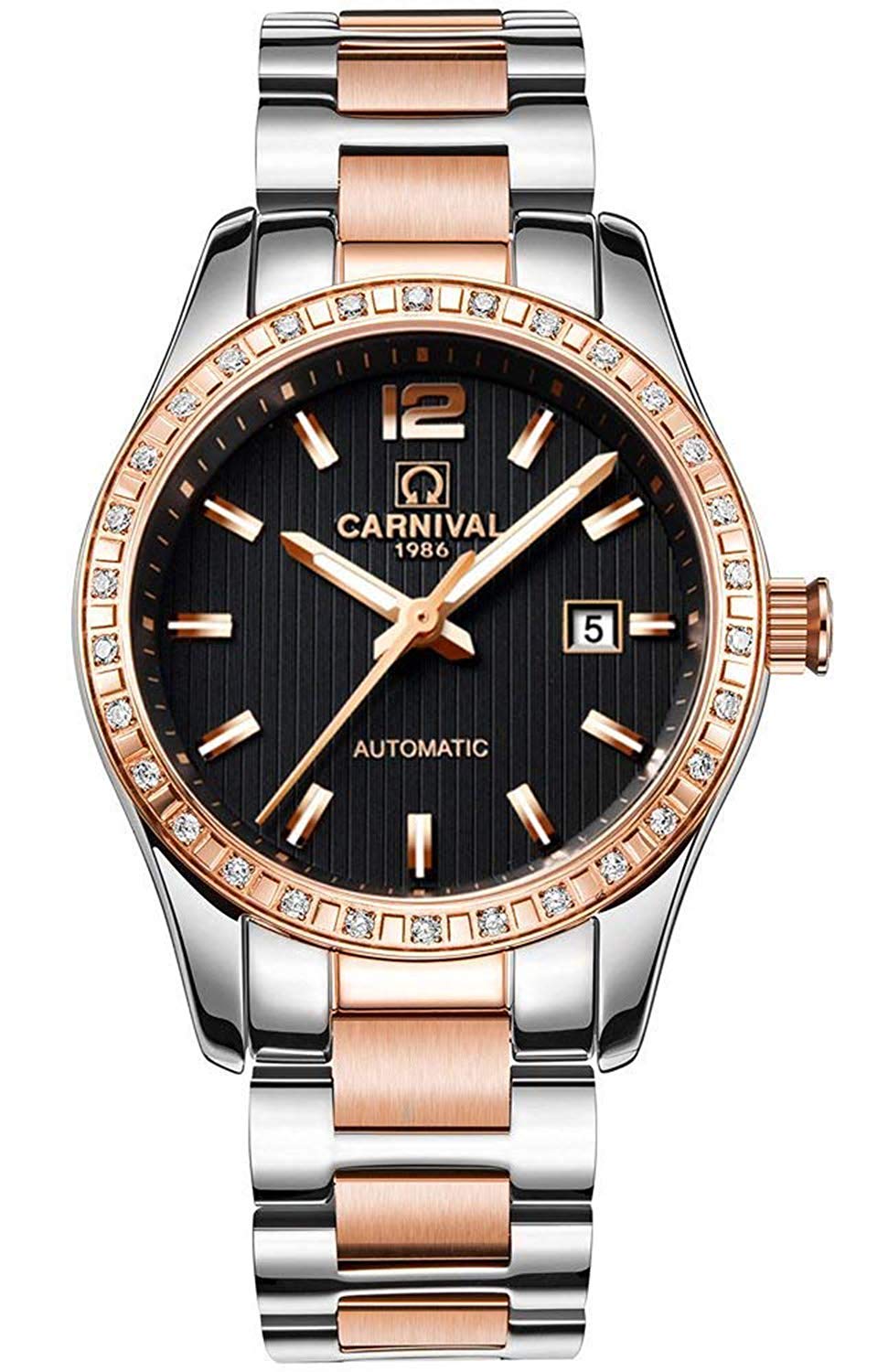 Elegant Rose Gold Women's Automatic Watch - Stainless Steel, Waterproof, Luminous Hands, White Dial - Perfect for Work, Parties & Everyday Wear