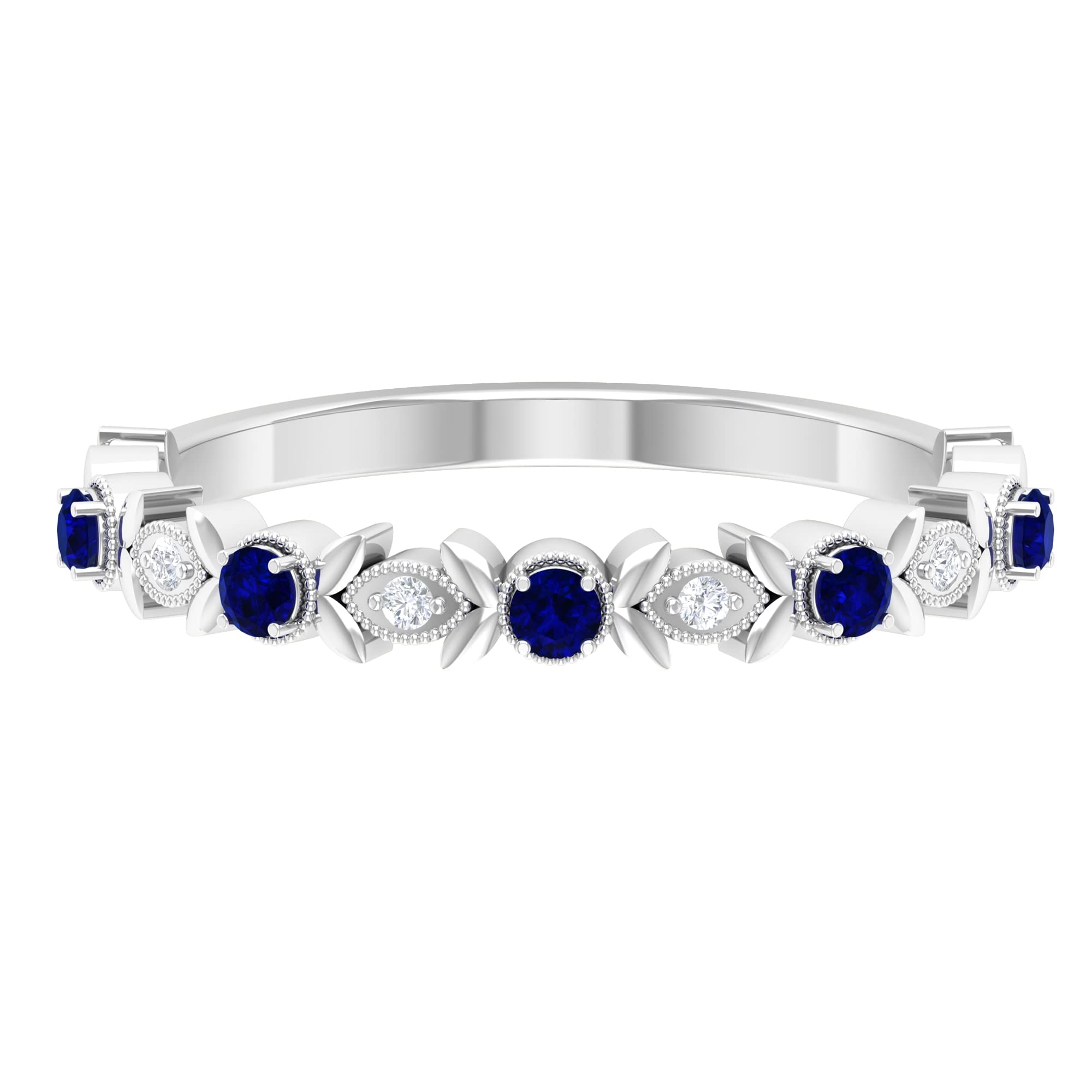 1/4 CT Created Blue Sapphire & Moissanite Half Eternity Ring in 14K Solid Gold - Elegant Stackable Wedding Band, Anniversary Gift for Her, Perfect for Bridal Jewelry & Special Occasions