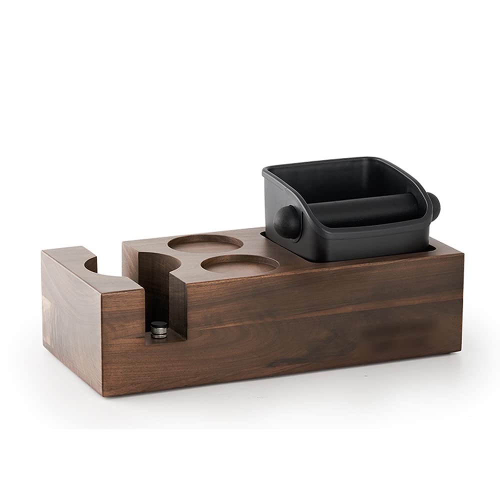 Premium Wooden Coffee Filter Tamper Stand with Knock Box - Barista Espresso Tamper Station Base & Pad Holder - Durable Coffee Machine Accessories for Home & Professional Use - Perfect for Espresso Bars & Coffee Shops