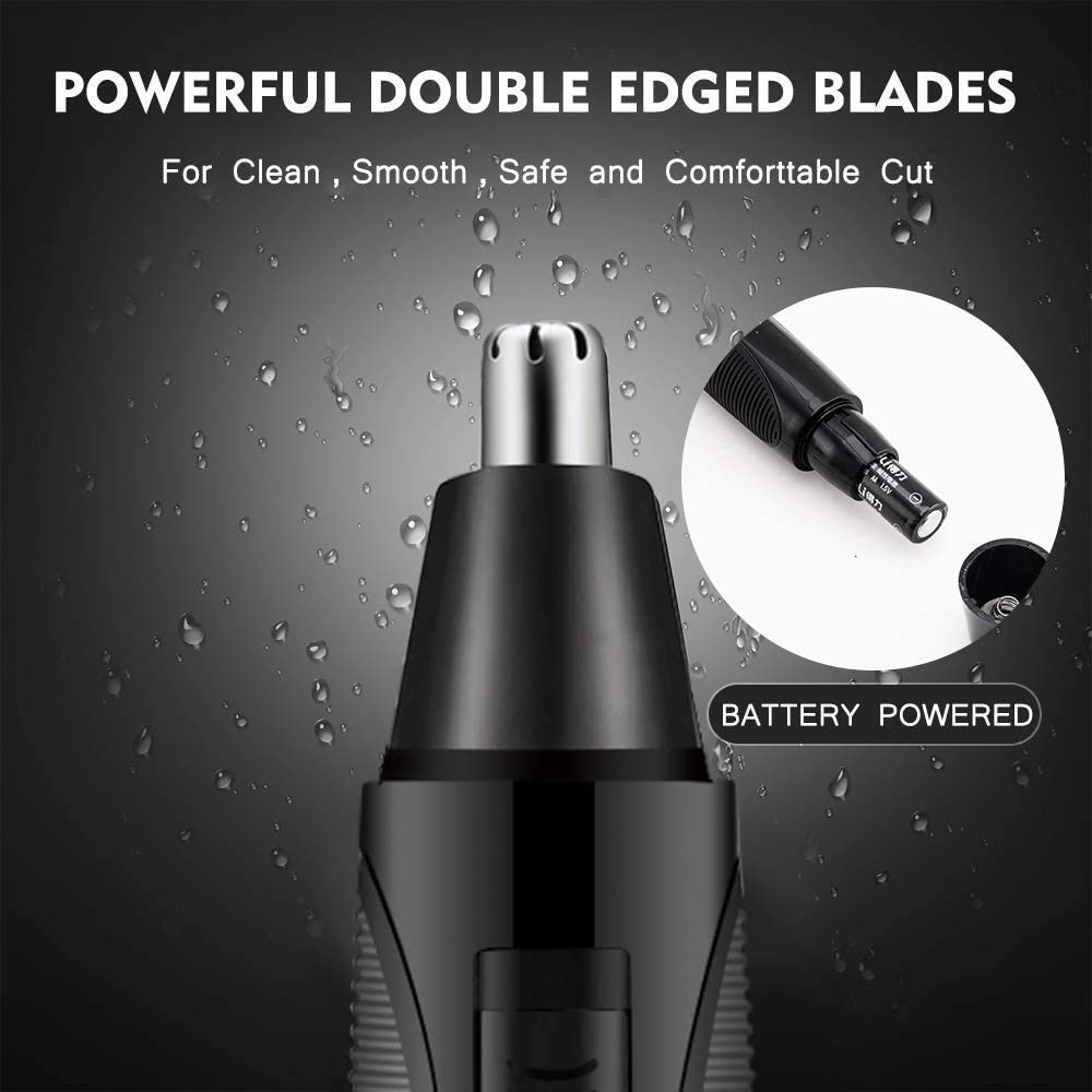 KouRy Painless Nose & Ear Hair Trimmer for Men & Women - Rechargeable Battery-Operated Facial Grooming Kit with Easy Clean Design (Black) - Perfect for Travel, Home Use & Personal Grooming