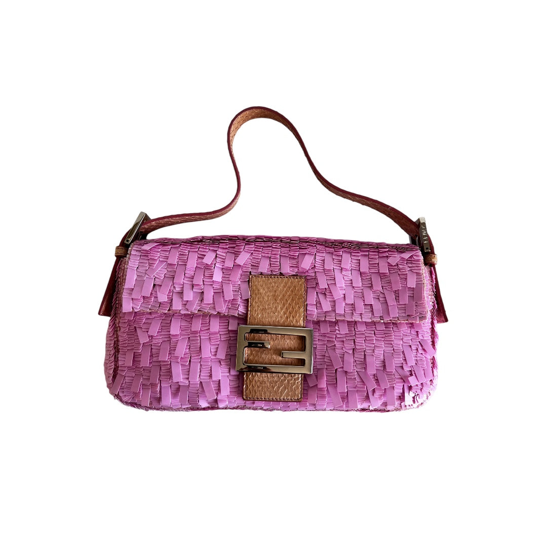 Vintage Fendi Pink Sequin Baguette Bag - Luxury Designer Shoulder Purse for Women | Perfect for Parties, Weddings & Special Occasions