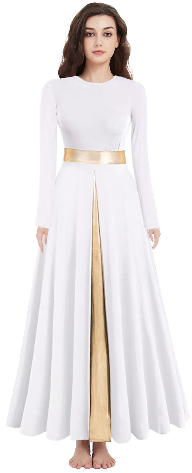 Elegant Women's Liturgical Dance Dress - Full Length Church Robe for Modern Praise & Worship - Lyrical Dance Costume with Matching Headwear - Perfect for Church Performances, Christian Events & Spiritual Dance Ministries
