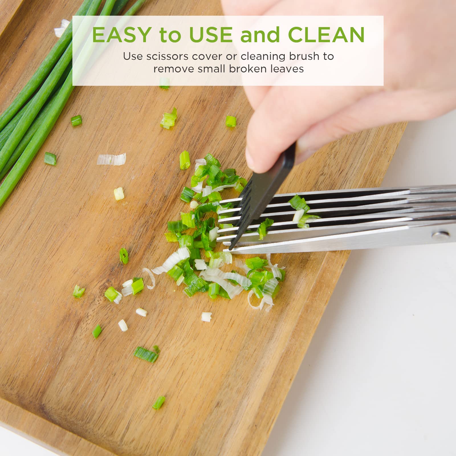 5-Blade Stainless Steel Herb Scissors with Cover - Professional Kitchen Shears for Chopping Salad, Cilantro, Parsley - Perfect for Food Prep, Paper Shredding & Herb Mincing - Ideal for Home Cooks & Professional Chefs