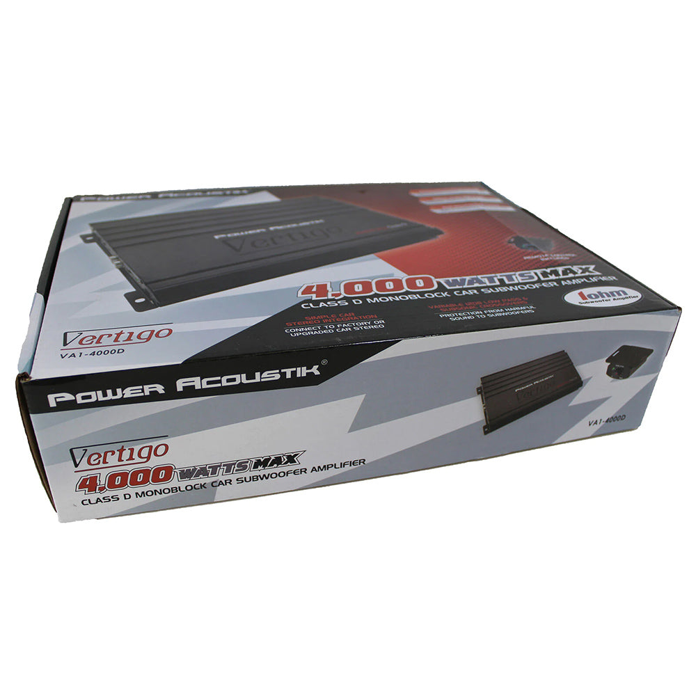 Power Acoustik VA1 4000D Class D 4000W Monoblock Car Amplifier with Bass Remote - High Power Audio for Car Stereo & Subwoofer Systems