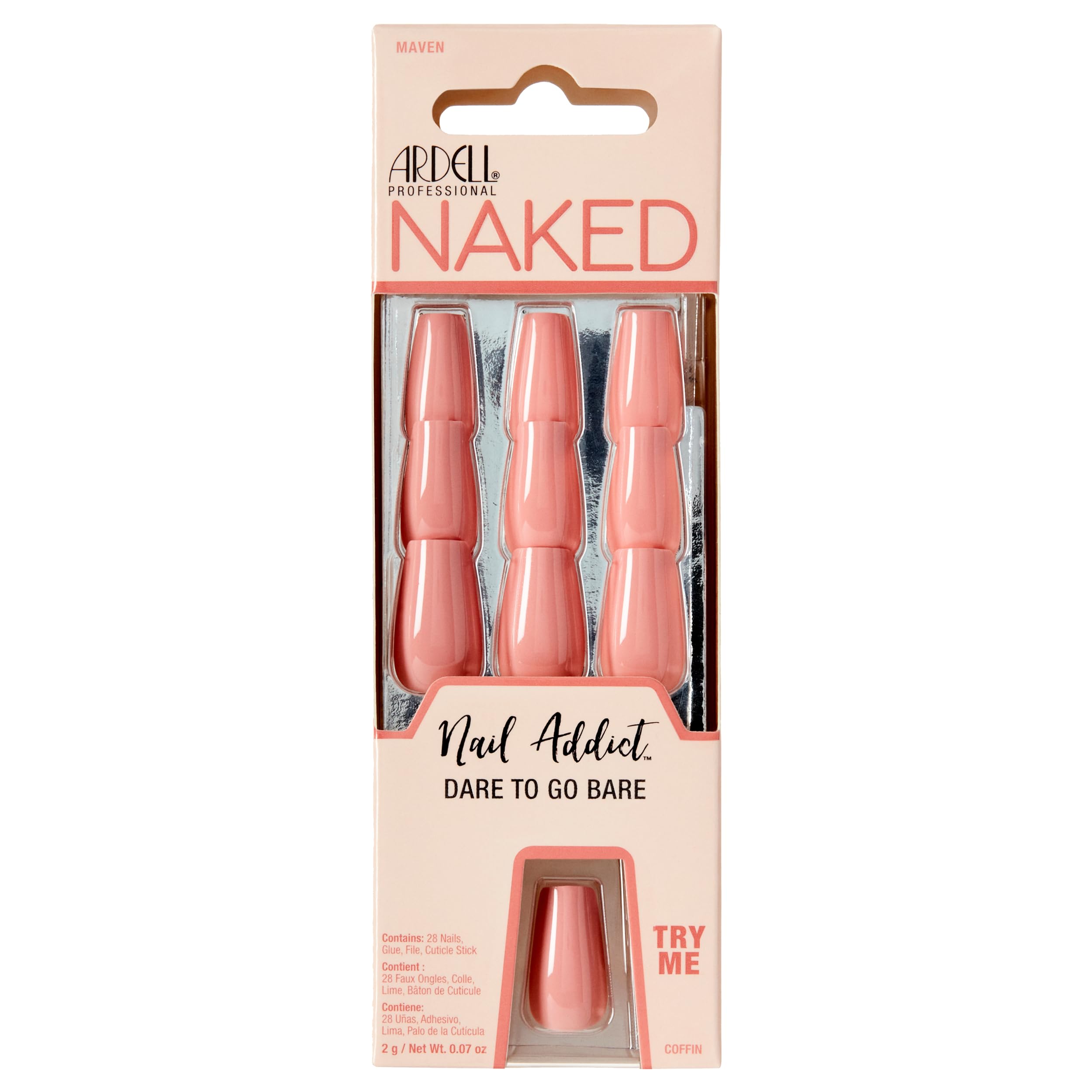 Ardell Nail Addict Naked Maven Press On Nails - Medium Coffin Shape Fake Nails Kit (24 Count) for Women - Easy DIY Salon-Quality Manicure at Home, Perfect for Parties, Weddings & Special Occasions