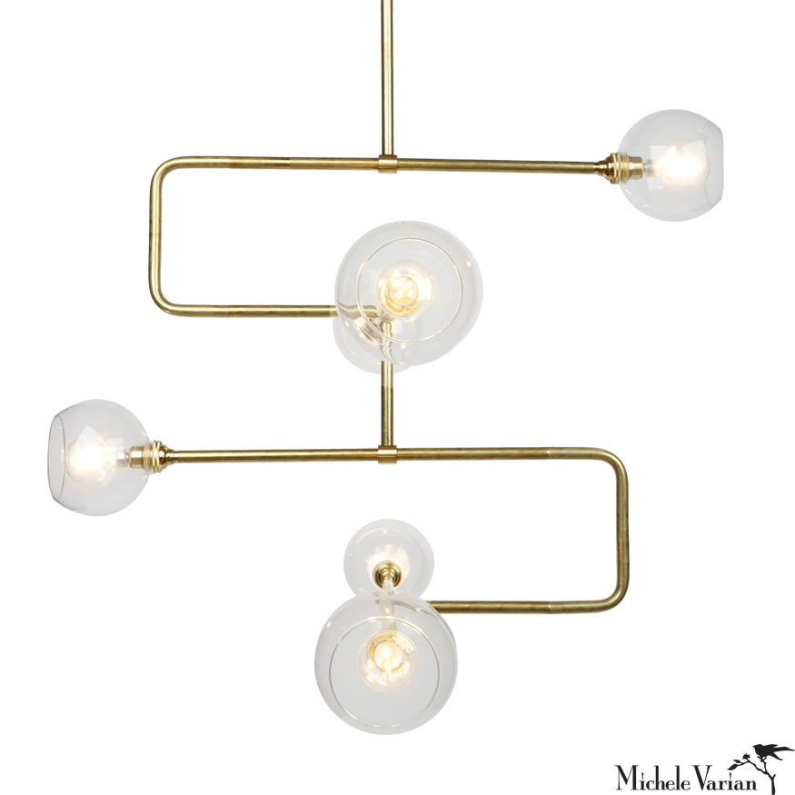 Brass Stacked Triple Circuit Chandelier Pendant Light - Vintage Industrial Ceiling Fixture for Dining Room, Living Room & Bedroom Lighting