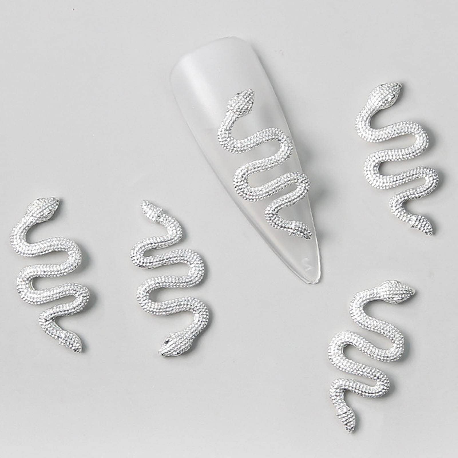 10Pcs White Snake Nail Rhinestones - DIY Nail Art Gems, Glitter Diamonds & Minimalist Charms for Women - Perfect for Manicures, Parties & Special Occasions