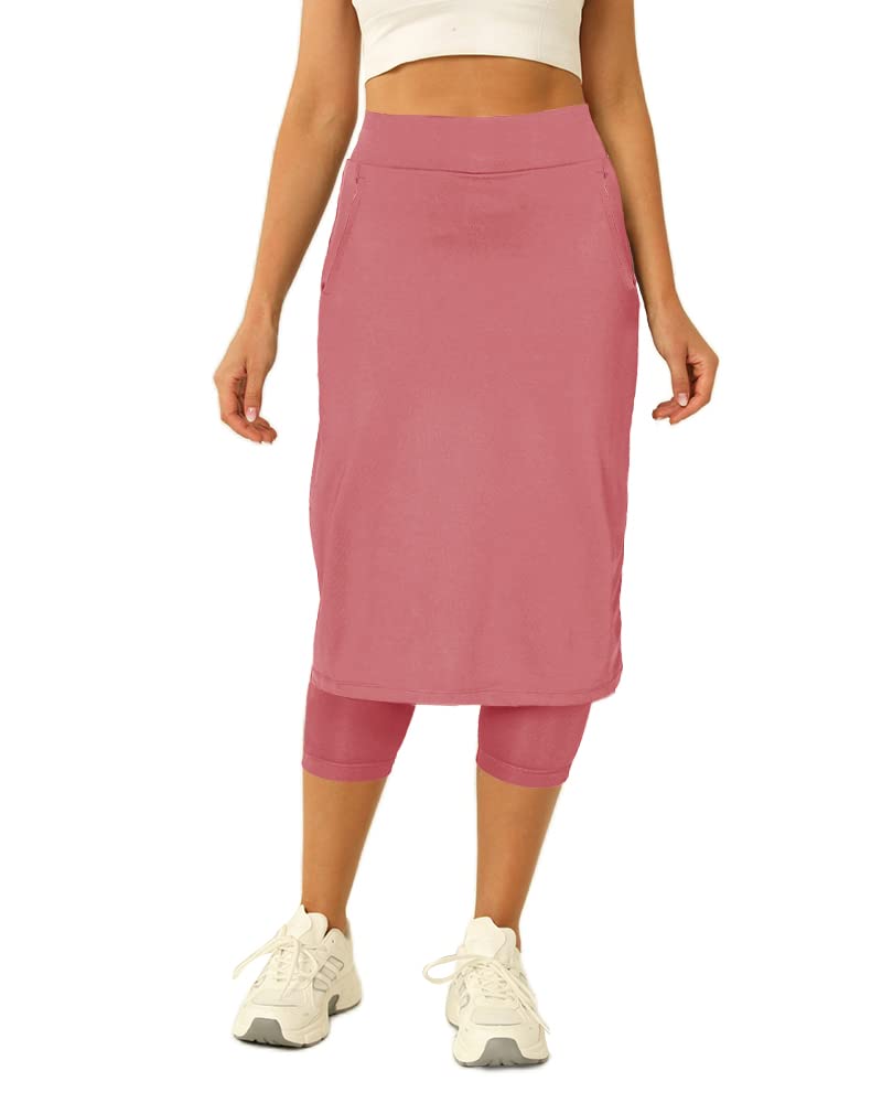 Aurgelmir Women's Tennis Skirt with Built-in Shorts - Athletic Knee-Length Skort with Pockets for Golf, Running & Workouts | Breathable & Comfortable Activewear for Women