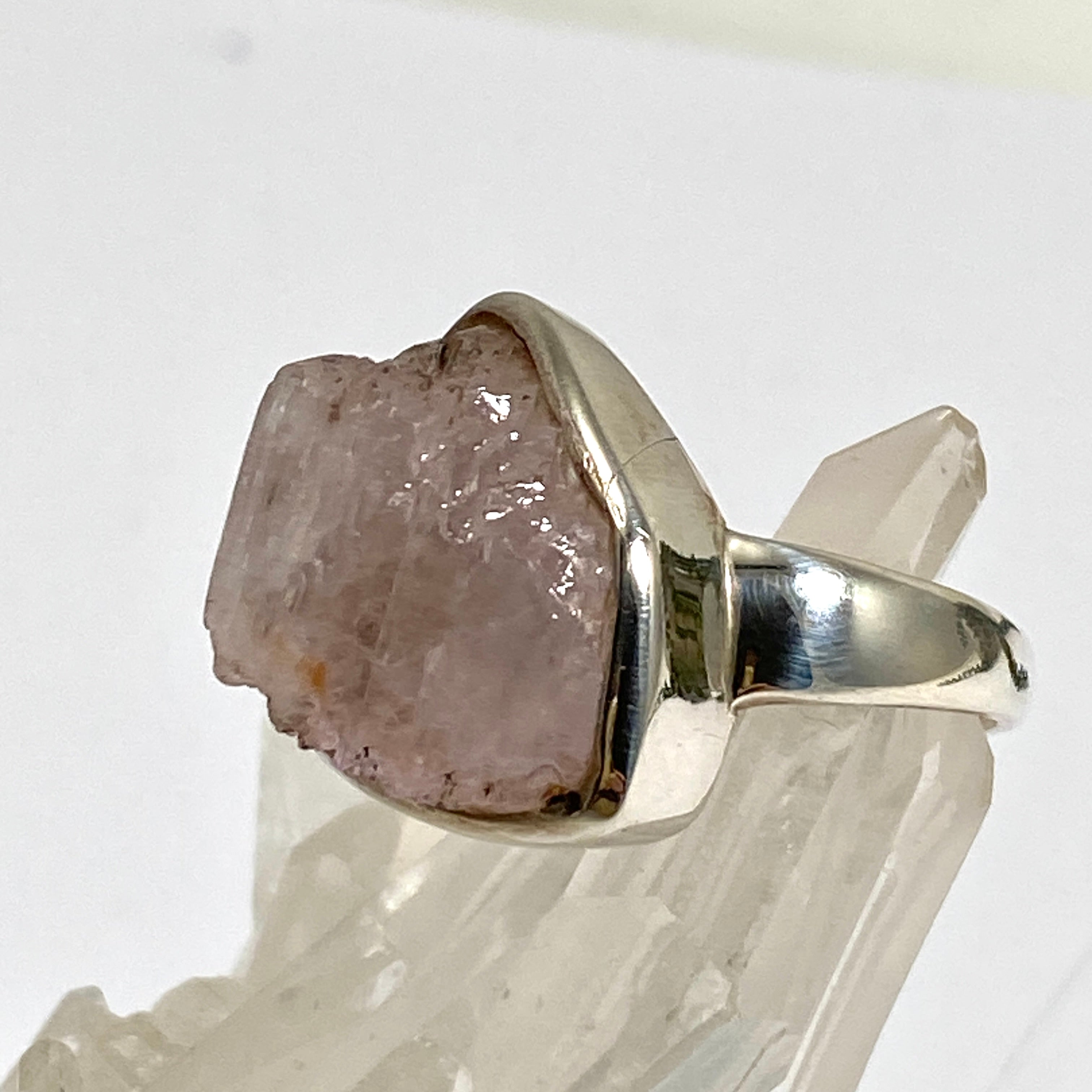 Natural Kunzite Raw Crystal Ring - Size 9 - Handmade Spiritual Jewelry - PRGJ195a - Perfect for Meditation, Energy Healing & Boho Fashion