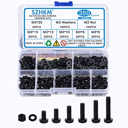 **M3 Nylon Bolts and Nuts Assortment Kit - 350PCS Black Plastic Hex Screws & Nuts for DIY, Electronics, and 3D Printing Projects**