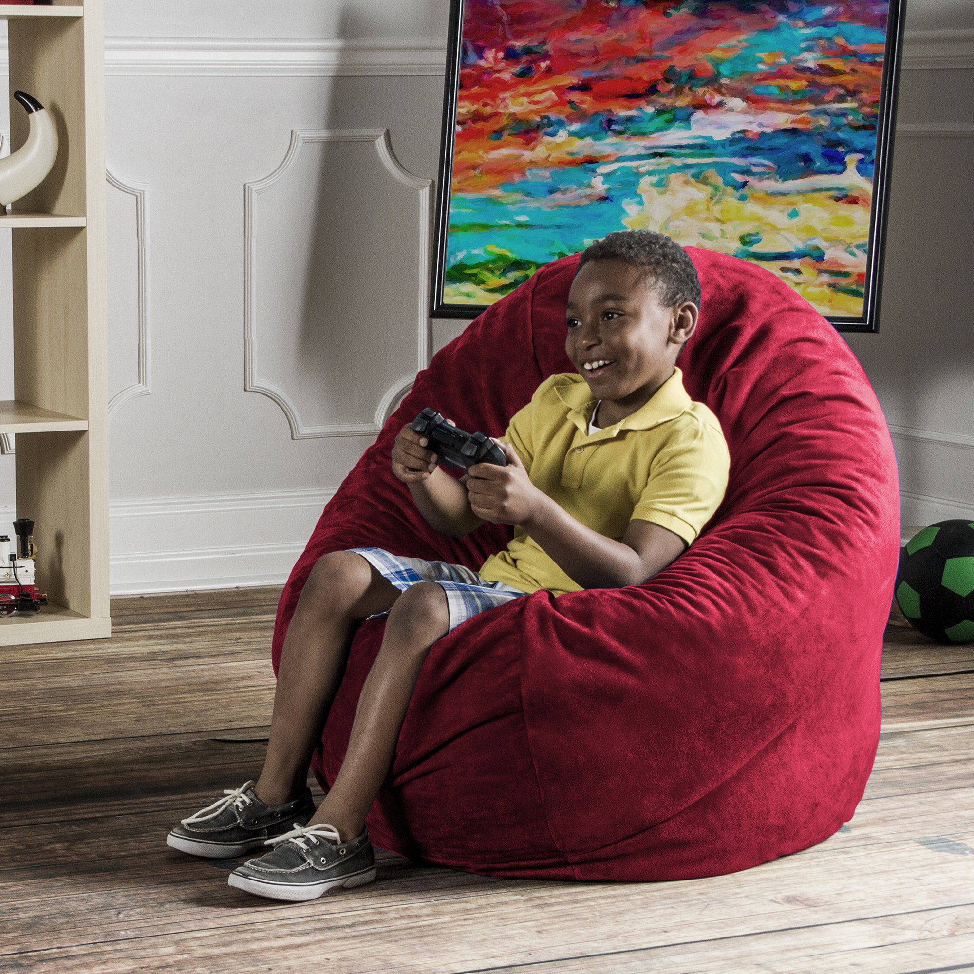 Jaxx Cocoon Jr. Kids Bean Bag Chair - 4ft Microsuede Soft Lounger for Bedroom, Playroom & Dorm (Cherry Red) - Perfect for Reading, Gaming & Relaxation