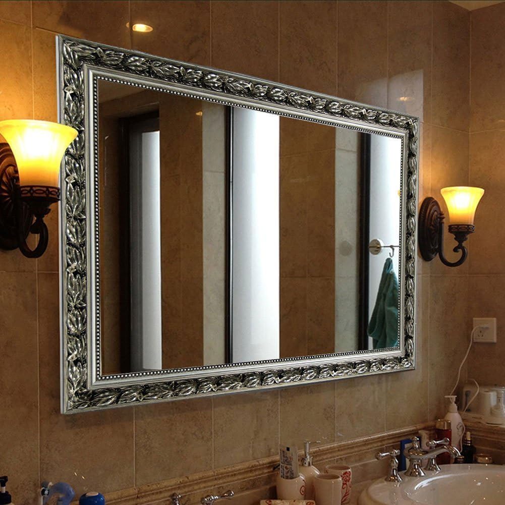 40x24 Inch Rectangle Silver Framed Bathroom Wall Mirror - Vertical or Horizontal Hanging for Living Room, Bedroom & Bathroom Decor | Durable Wall Mounted Mirror for Home & Office Use