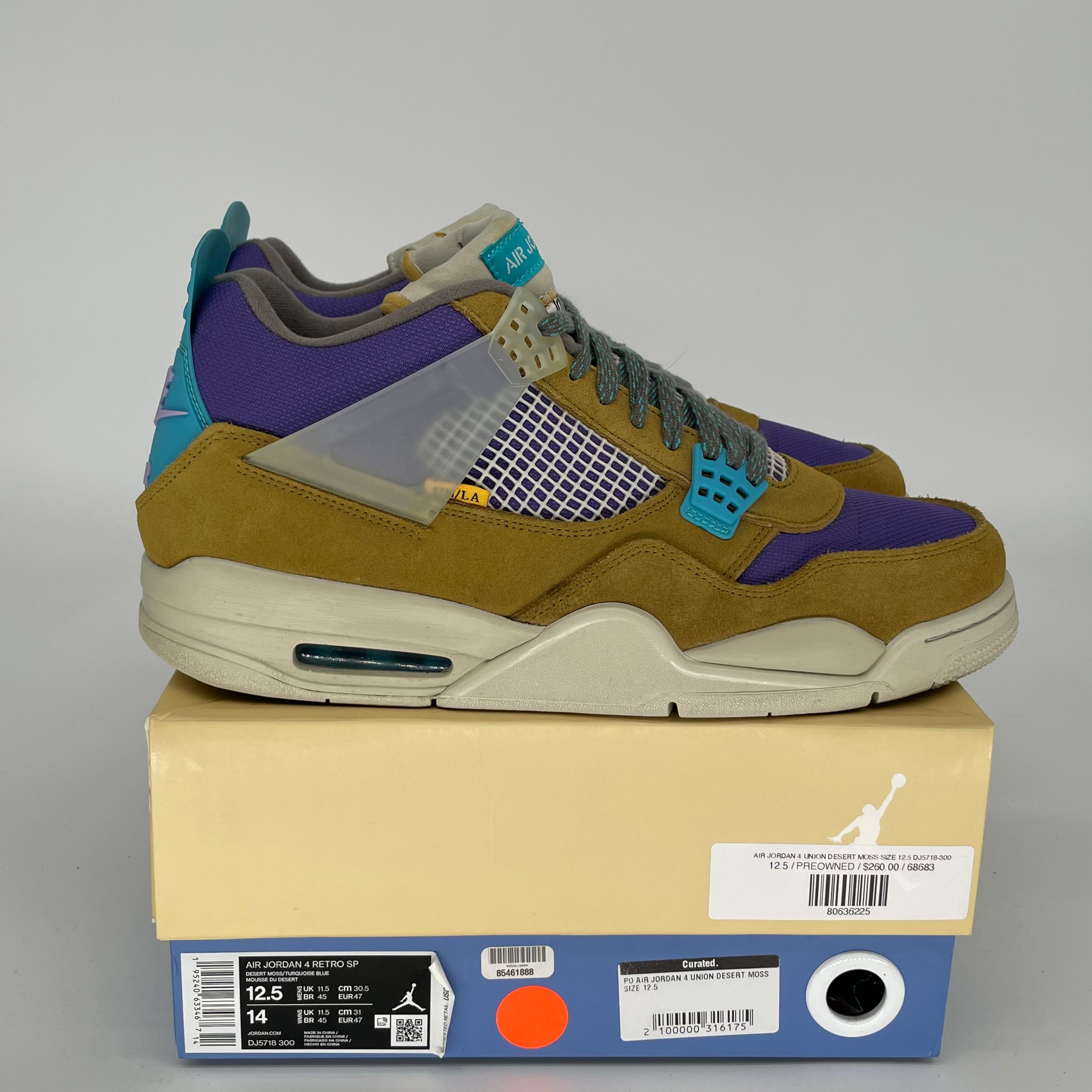 AIR JORDAN 4 UNION DESERT MOSS Men's Basketball Shoes Size 12.5 DJ5718-300 - Retro Sneakers for Streetwear & Casual Outfits
