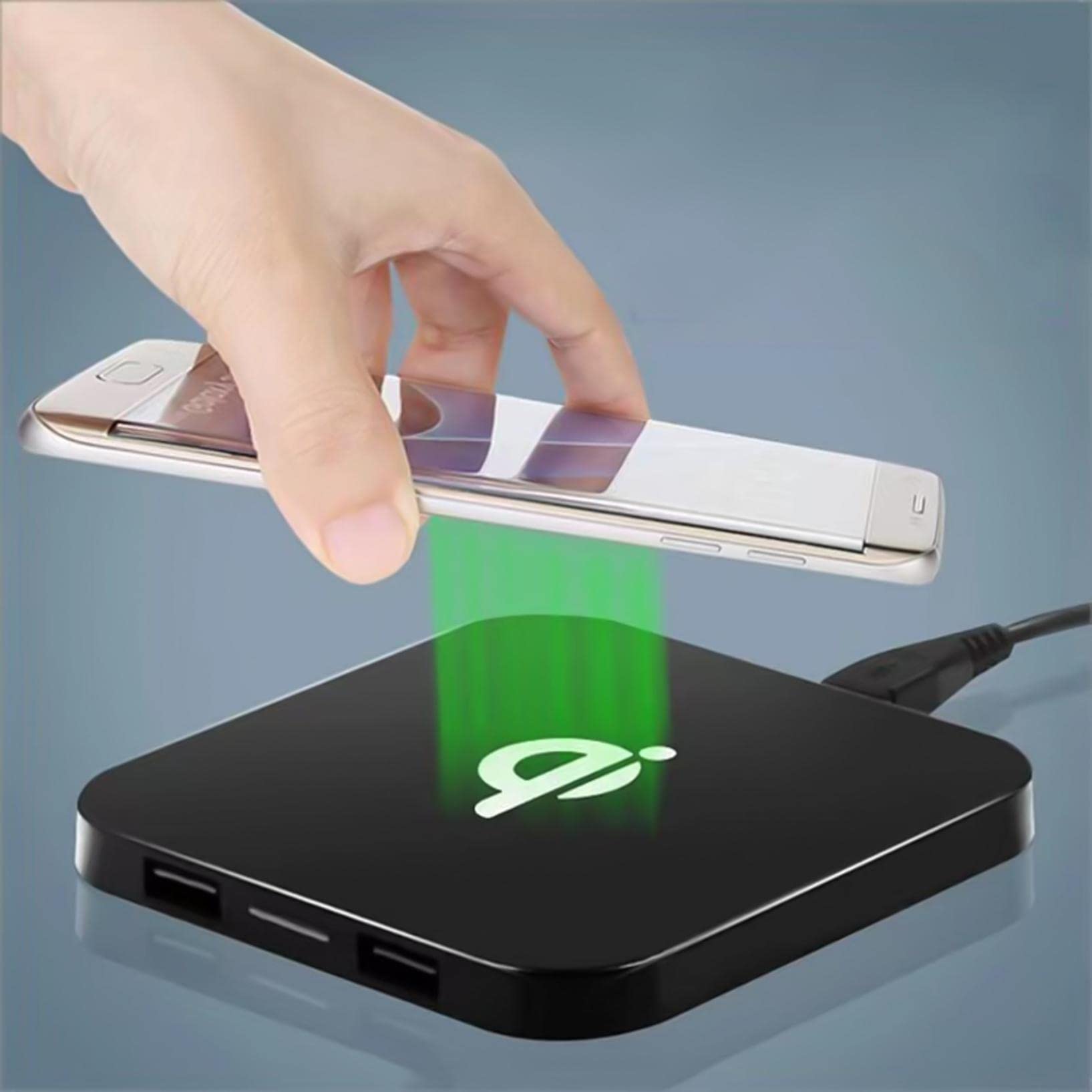 Upgrade 5W Qi Wireless Charging Pad with 2 USB Ports - Fast Desktop Wireless Charger for iPhone, Samsung, Android Phones | Smart Charging Indicator | Perfect for Office, Bedside & Travel