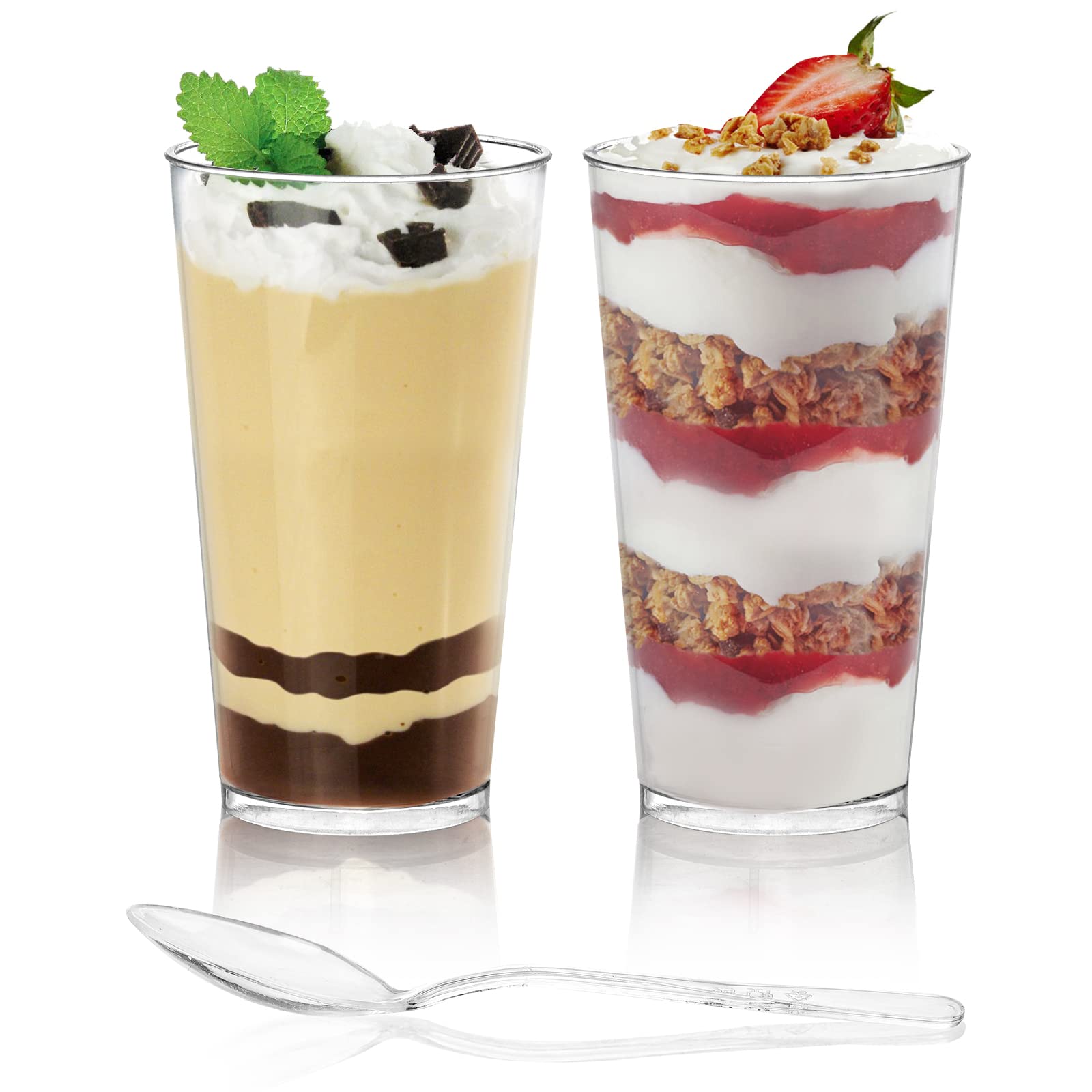 Peohud 100 Pack 3oz Plastic Dessert Cups with Spoons - Mini Disposable Parfait, Pudding & Appetizer Shot Glasses for Parties, Events, Catering & Home Dessert Serving
