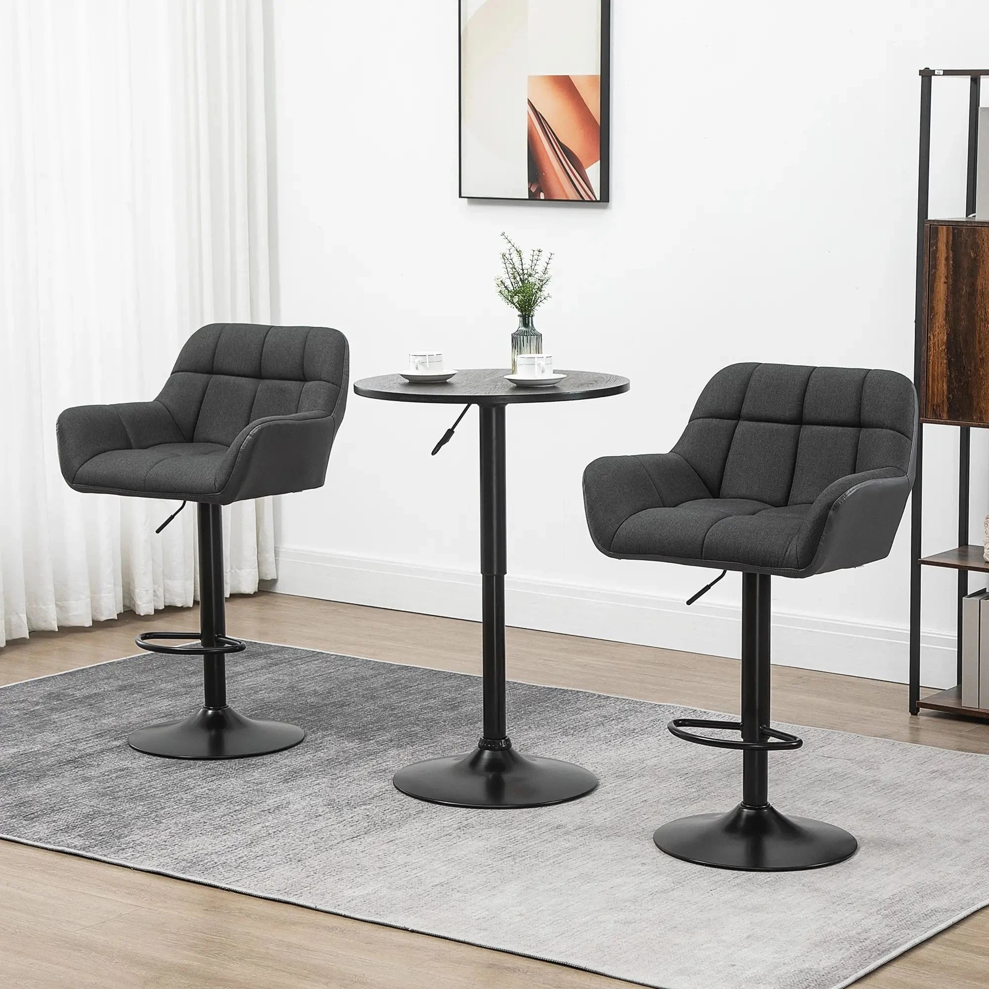 Swivel Adjustable Bar Stools (Set of 2) - Faux Leather & Linen Touch Fabric - 5 Color Options - Perfect for Kitchen Islands, Home Bars & Dining Areas