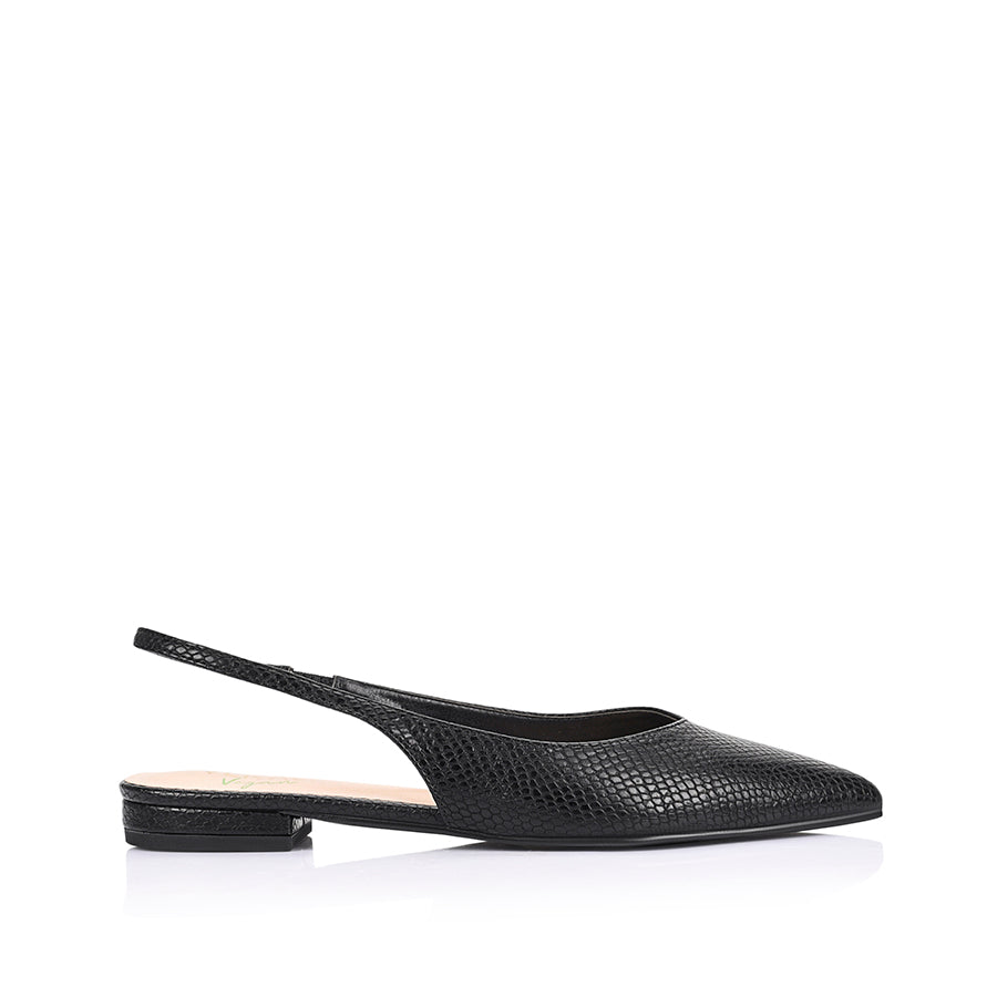 History Slingback Flats - Black Snake Print Women's Comfortable Low Heel Shoes for Work, Office & Casual Outfits