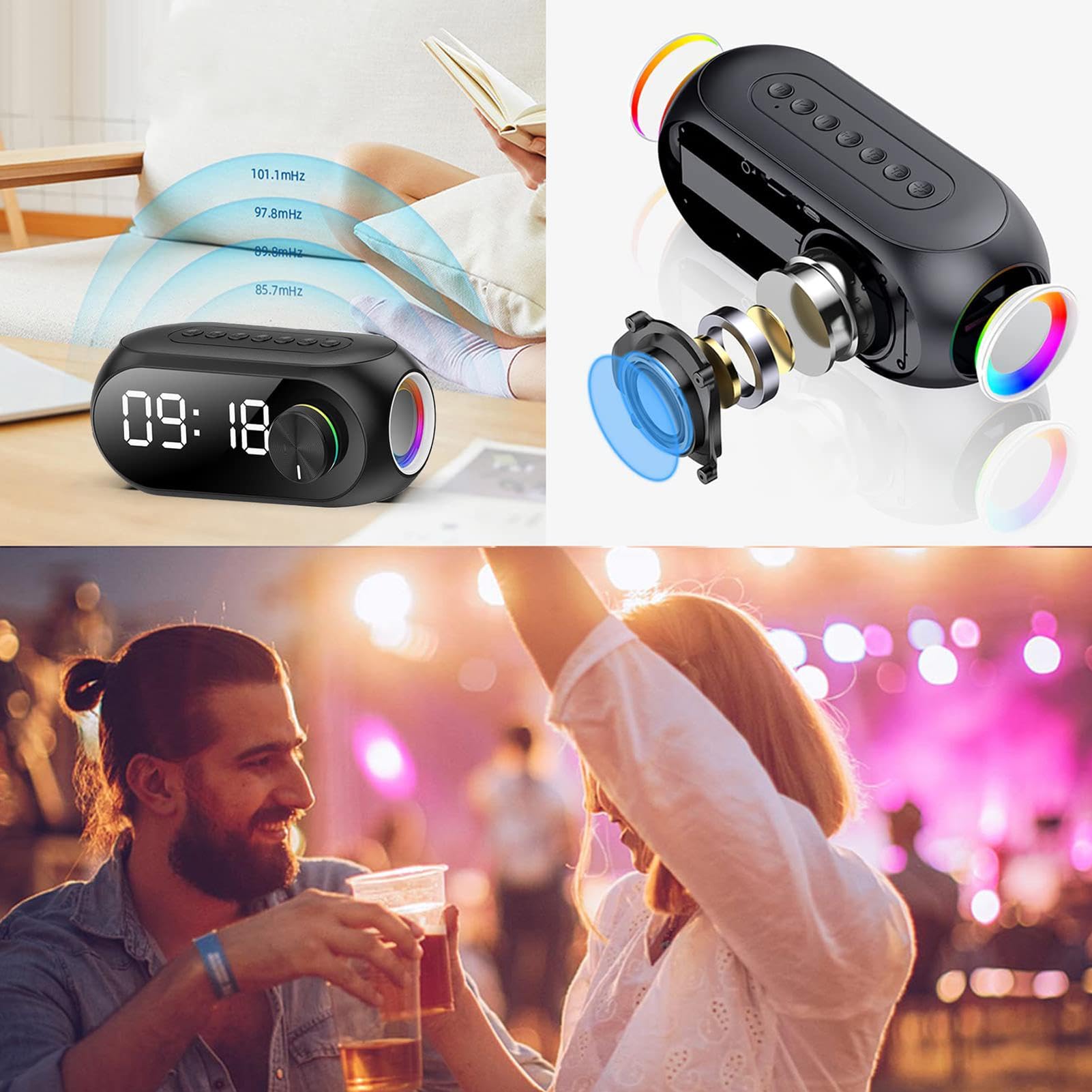 Wireless Speaker with Digital Clock & Sleep Timer - USB Rechargeable Bluetooth Speaker with LED Display, Alarm & Snooze Function | Perfect for Bedroom, Office, and Relaxation