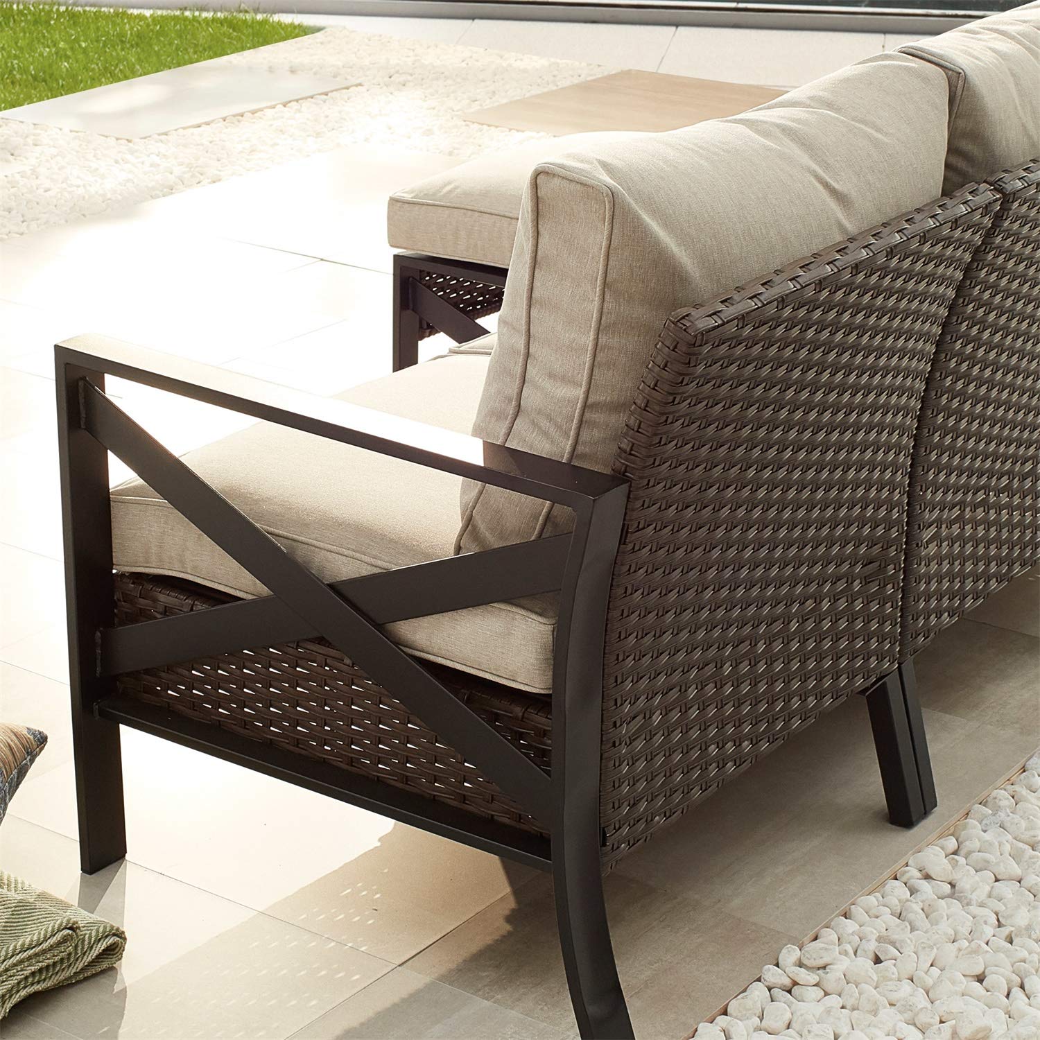 PatioFestival Wicker Outdoor Chair - Rattan Armchair with Removable Cushions, Left/Right Facing Patio Dining Furniture for Garden, Balcony, Porch & Poolside - Perfect for Relaxing, Sunbathing & Outdoor Entertaining