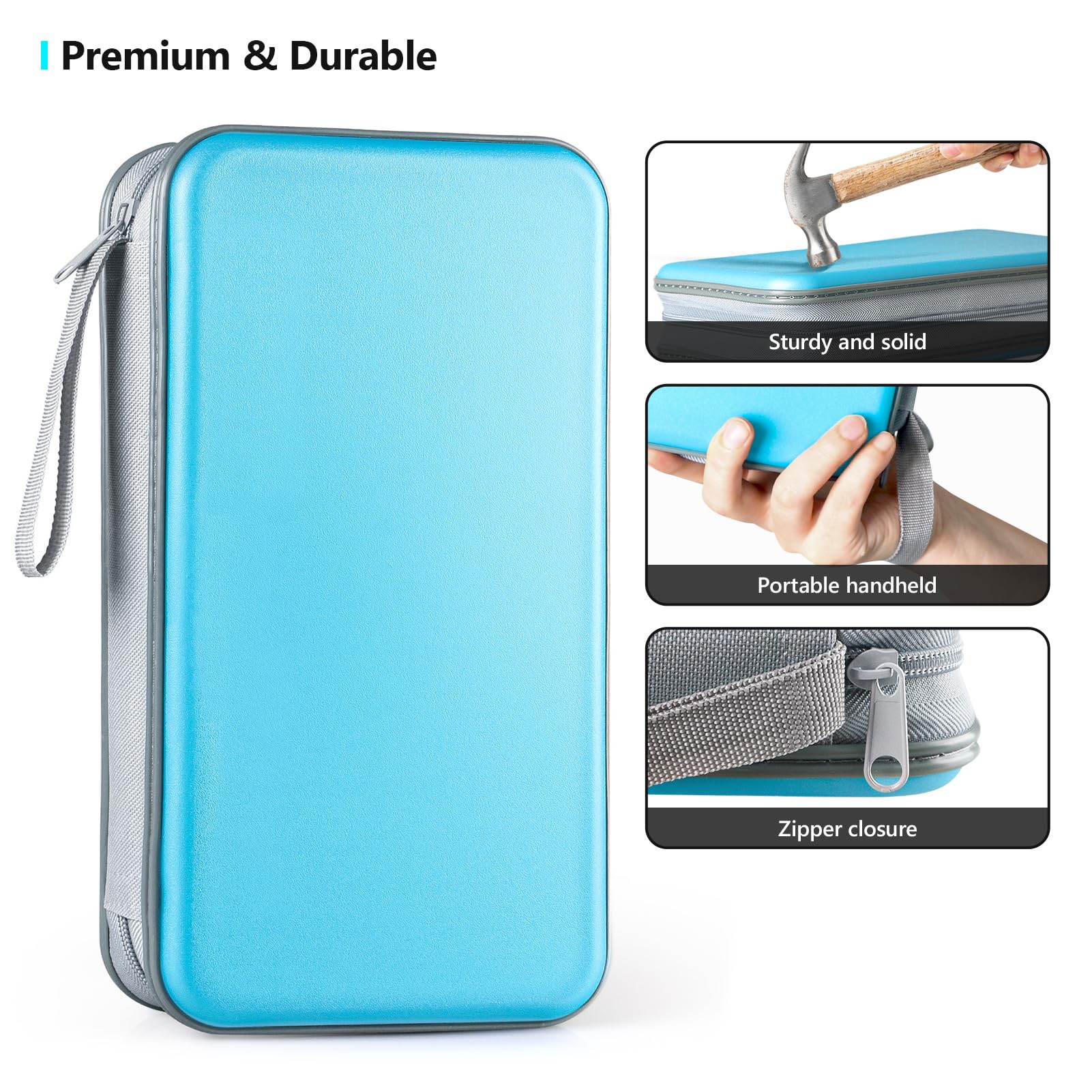 96 Capacity CD DVD Storage Binder - Hard Plastic Disc Case Holder for Home, Office & Travel - Organize CDs & DVDs in One Compact Sky Blue Organizer - Perfect for Media Collections, Movie Storage & Office Organization