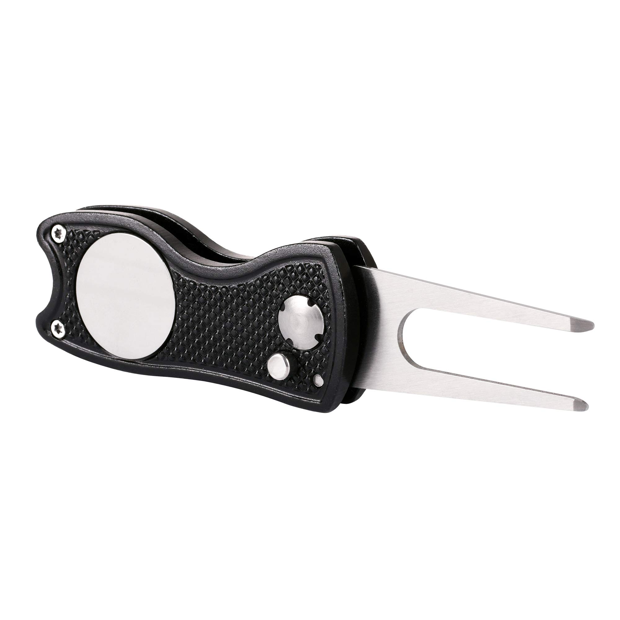 Premium All-Metal Golf Divot Repair Tool with Pop-Up Button & Magnetic Ball Marker - Foldable Design for Easy Storage (2/4/6 Pack) | Perfect for Golf Course, Practice Range & Tournament Play