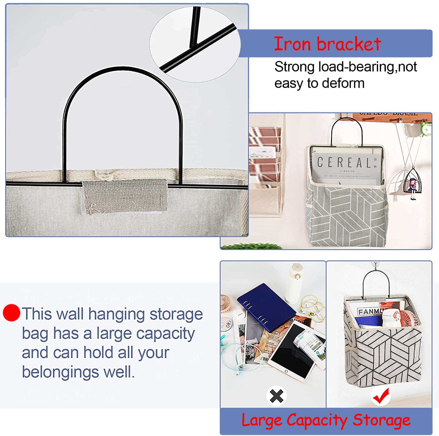 2-Pack Waterproof Over The Door Hanging Storage Organizer - Cotton Linen Closet Organizer with Pockets for Bedroom, Bathroom, Dorm & Home - Perfect for Clothes, Towels & Accessories Storage