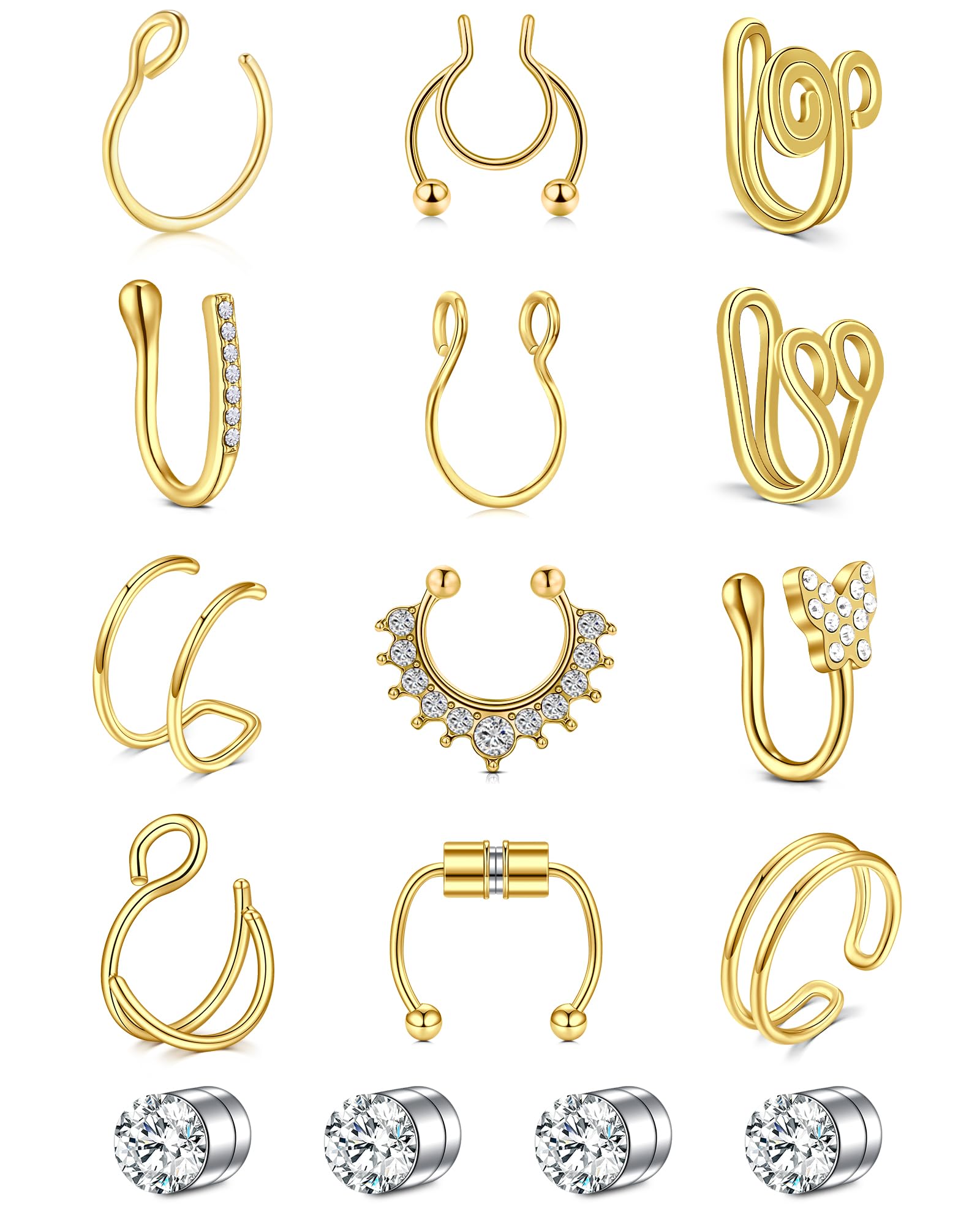 Fake Nose Ring Hoop - Stainless Steel Fake Septum Ring - Non-Piercing Nose Jewelry for Women & Men - Perfect for Costumes, Parties & Everyday Fashion Accessories