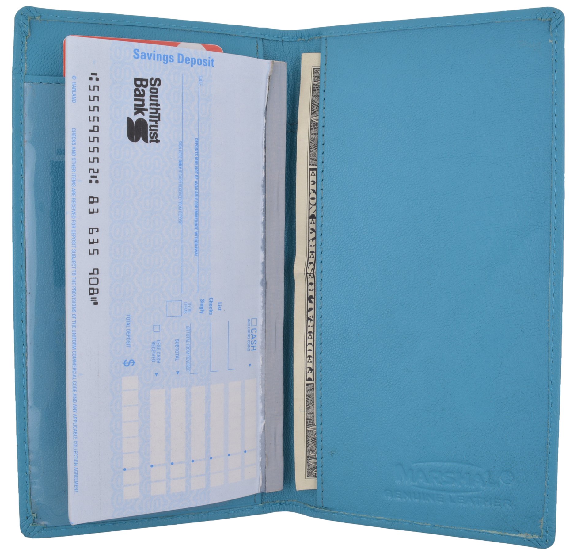 Handcrafted Genuine Soft Leather Checkbook Cover - Premium MARSHAL Wallet Organizer for Men & Women (Baby Blue) | Perfect Gift for Graduation, Birthday & Office Use